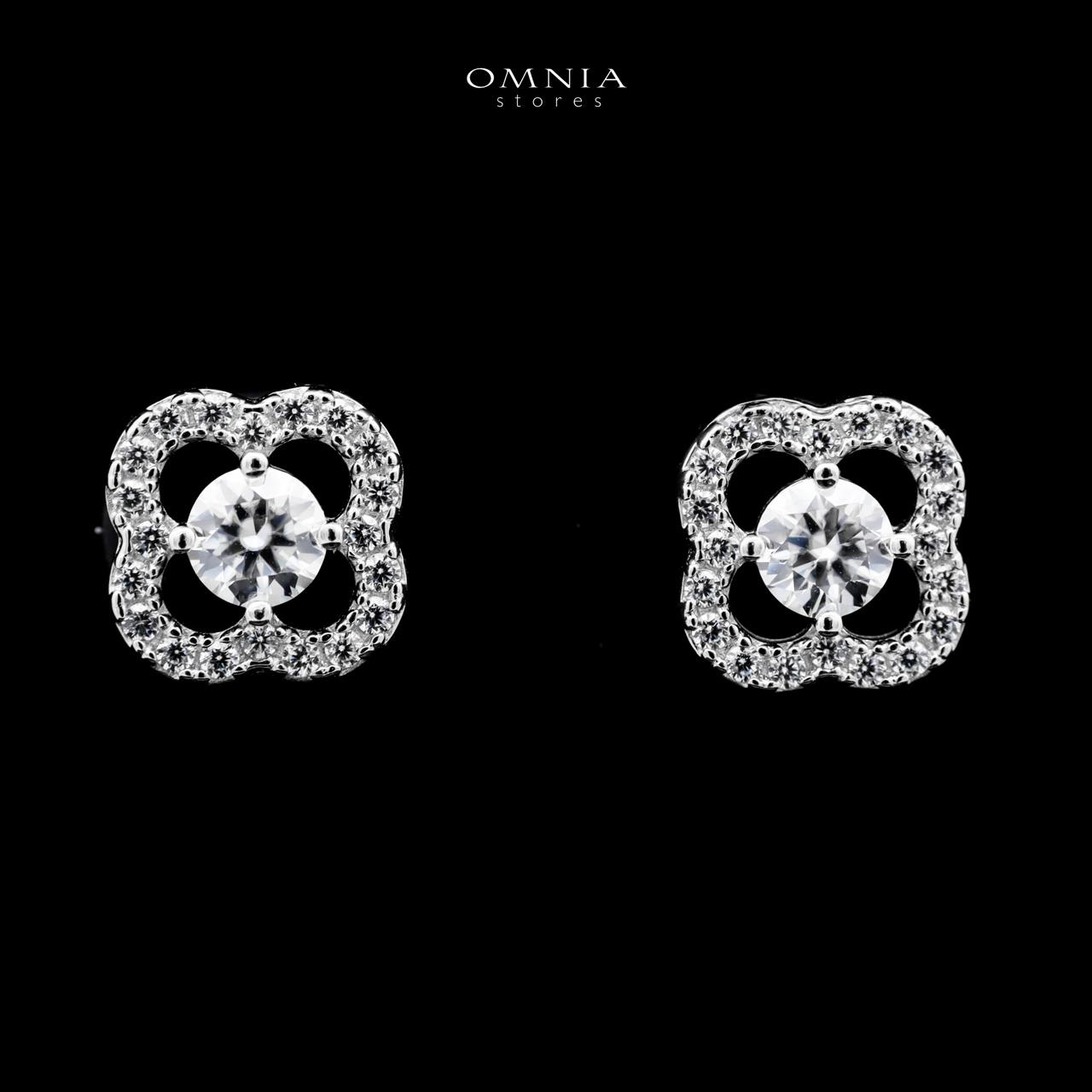 Omnia Kashifah Square Silver Earrings 925 Silver in GRA Certifited High Quality White Moissanite Stones - OMNIASTORES UAE