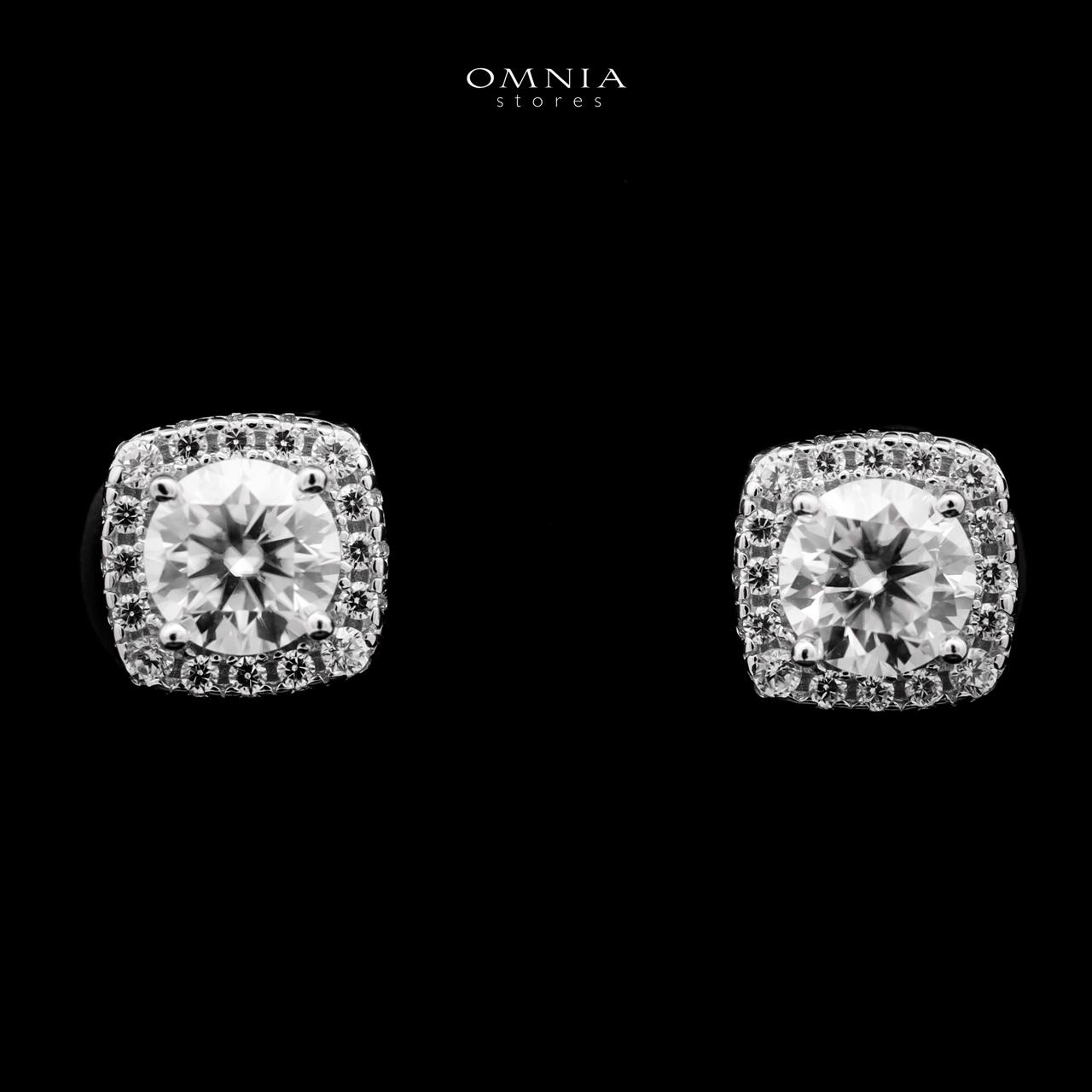 Omnia Chamsa Silver Square Stud Earrings 925 Silver in GRA Certifited High Quality White Moissanite Stones - OMNIASTORES UAE