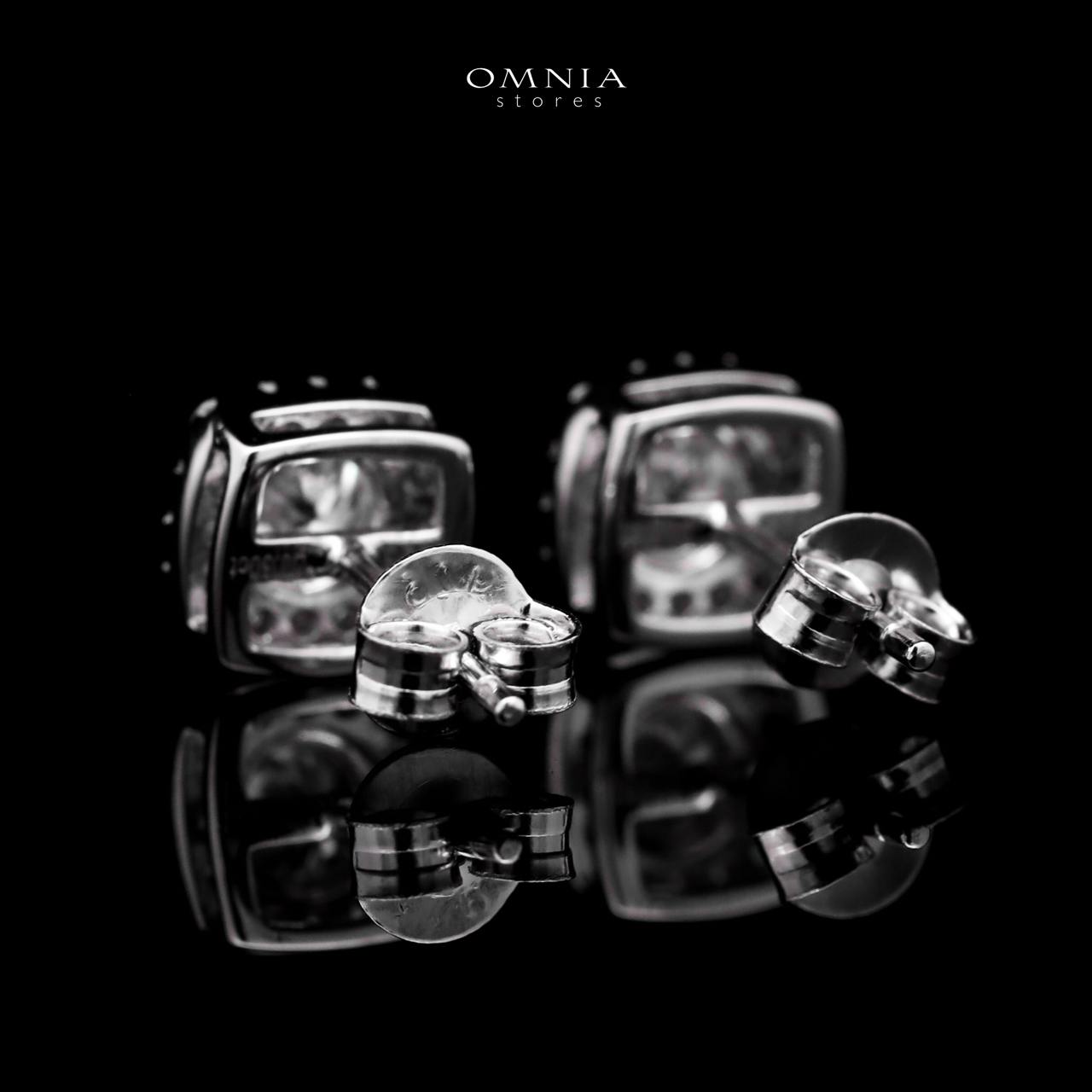 Omnia Chamsa Silver Square Stud Earrings 925 Silver in GRA Certifited High Quality White Moissanite Stones - OMNIASTORES UAE