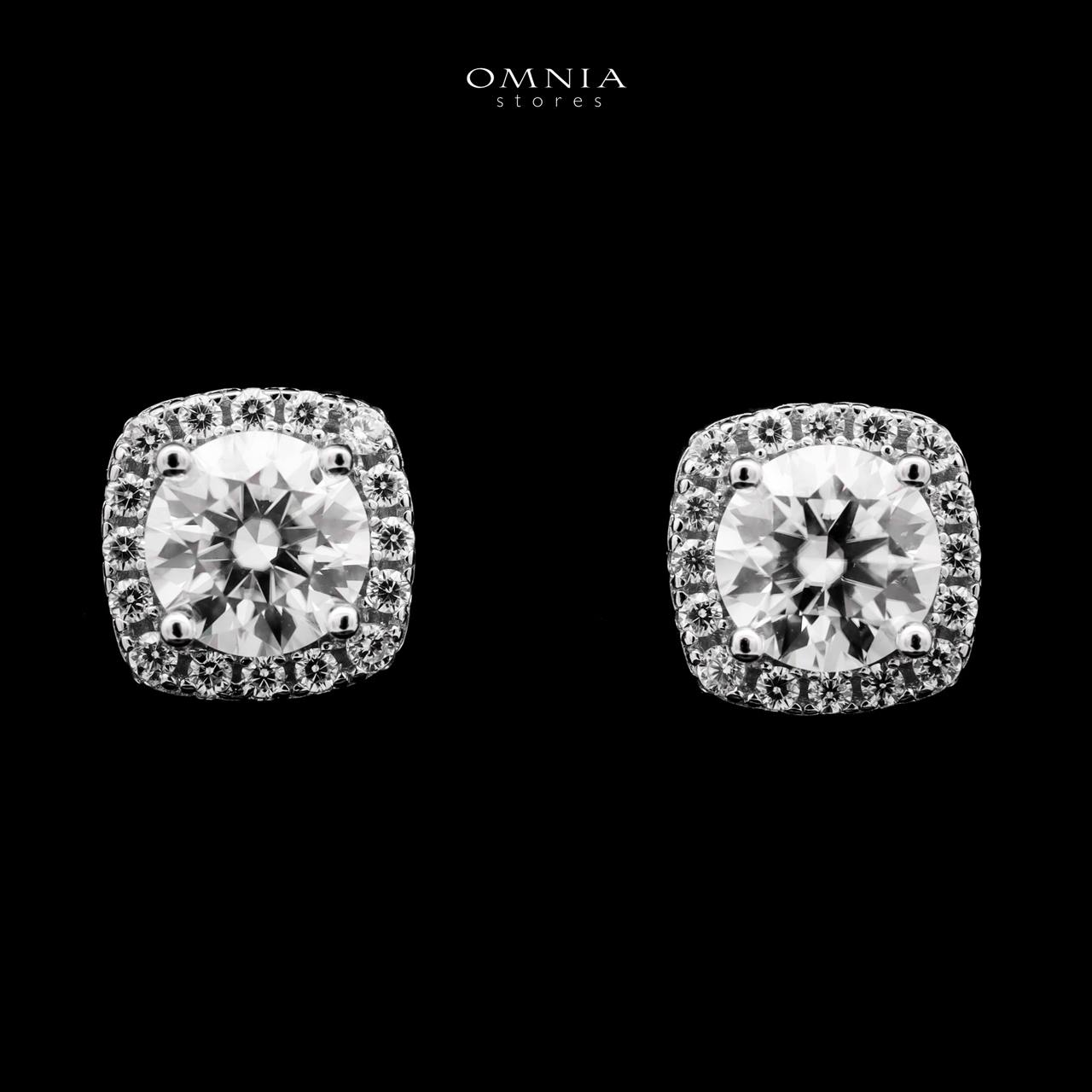 Omnia Dareema Silver Square Stud Earrings 925 Silver in GRA Certifited High Quality White Moissanite Stones - OMNIASTORES UAE