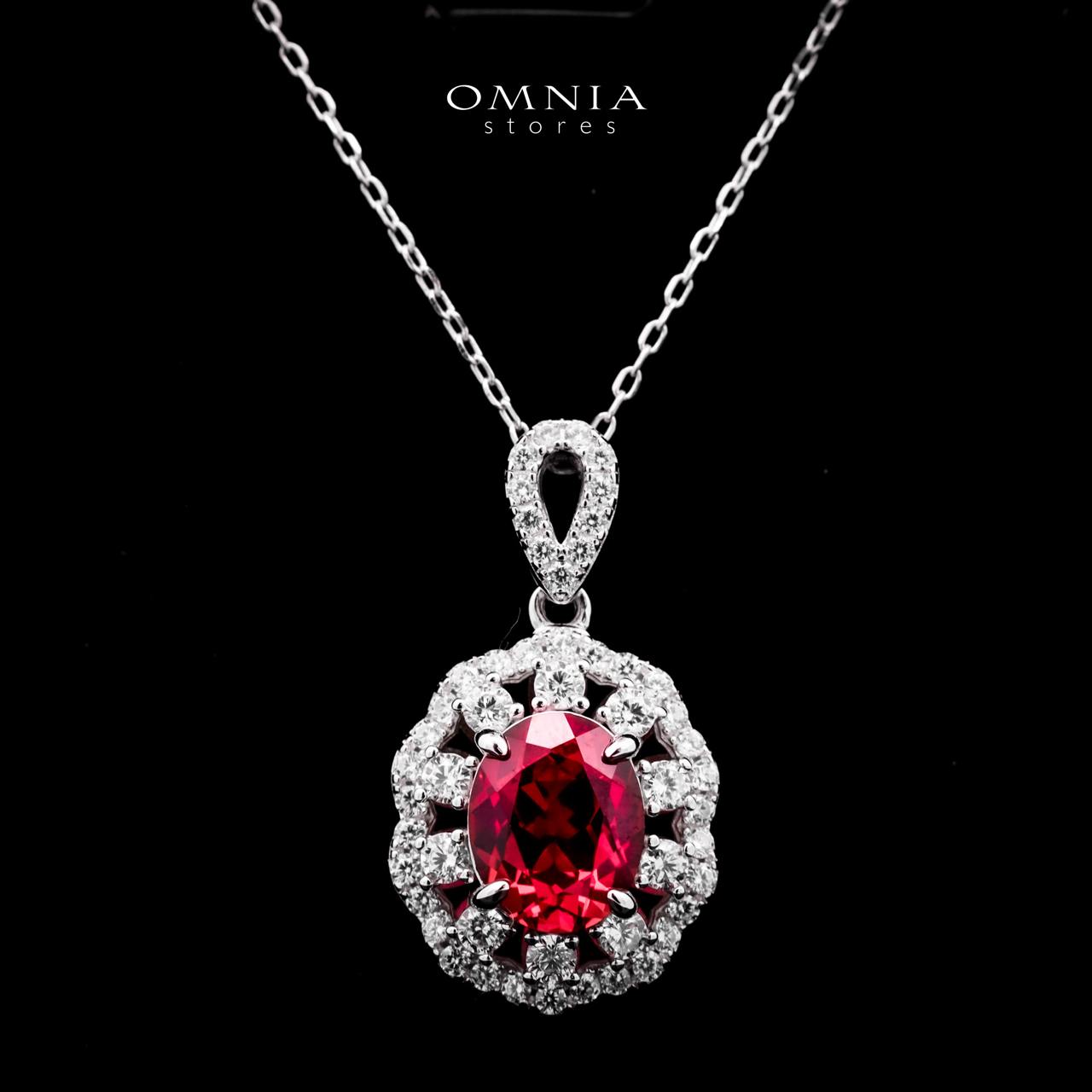 Omnia Chadia Silver Pendant Necklace In 925 Silver High Quality GRC Certifited Red Lab Grown Ruby Stones - OMNIASTORES UAE