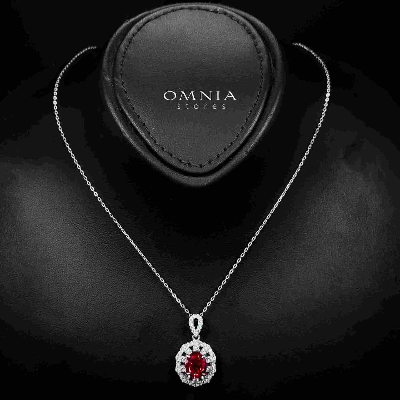Omnia Chadia Silver Pendant Necklace In 925 Silver High Quality GRC Certifited Red Lab Grown Ruby Stones - OMNIASTORES UAE
