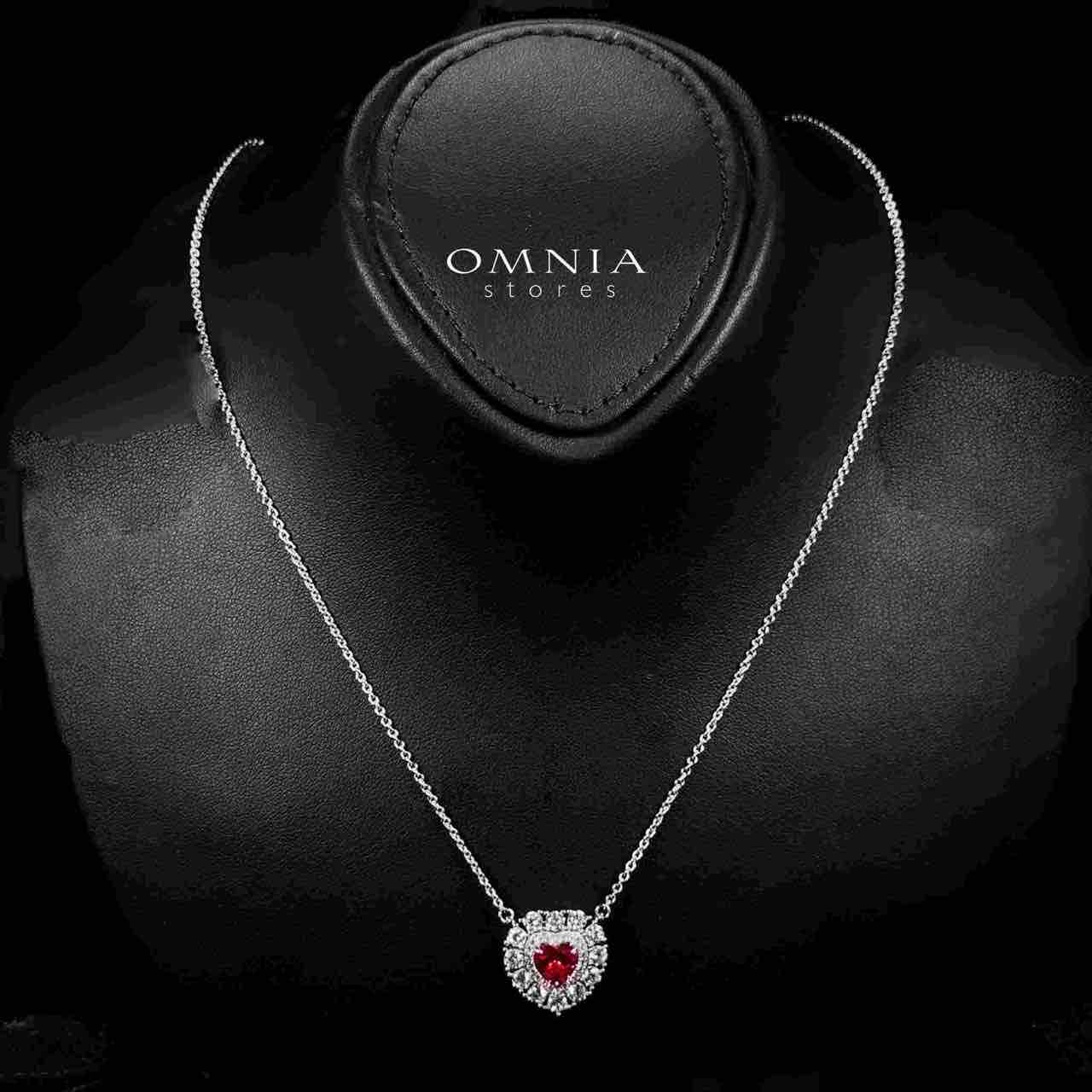 Omnia Lulwaan Silver Heart Shape Necklace In 925 Silver High Quality GRC Certifited Red Lab Grown Ruby Stones - OMNIASTORES UAE