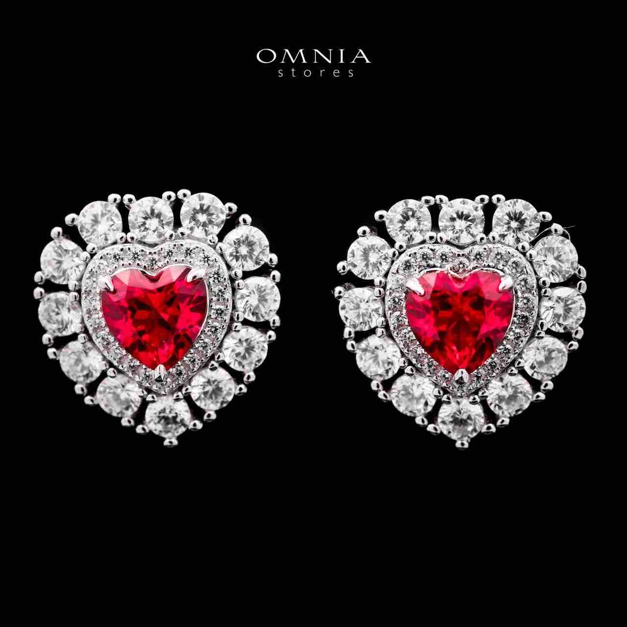Omnia Lulwaan Silver Heart Earrings In 925 Silver High Quality GRC Certifited Red Lab Grown Ruby Stones - OMNIASTORES UAE