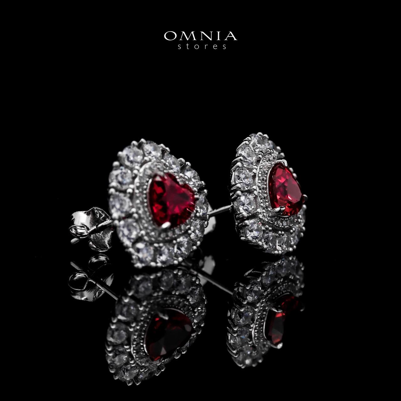 Omnia Lulwaan Silver Heart Earrings In 925 Silver High Quality GRC Certifited Red Lab Grown Ruby Stones - OMNIASTORES UAE