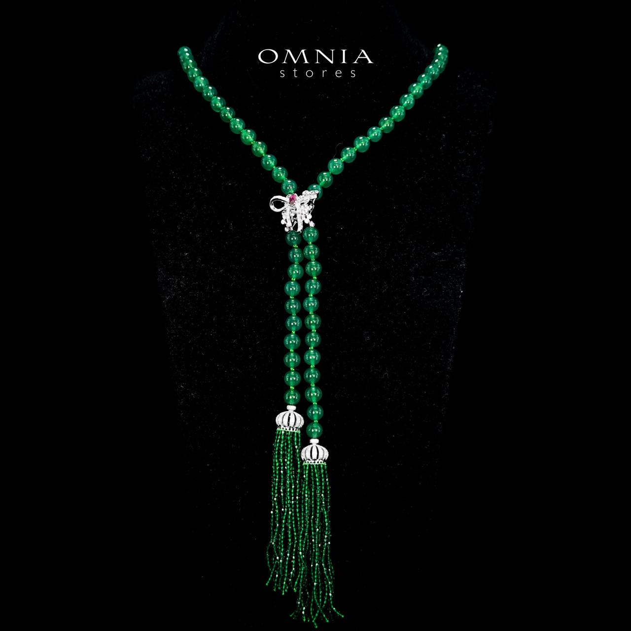 Omnia Lahitha Green Fresh Real Water Pearl Long Chain Necklace & Drop Pearl Earrings in 925 Silver with High-Quality Simulated Diamonds - OMNIASTORES UAE