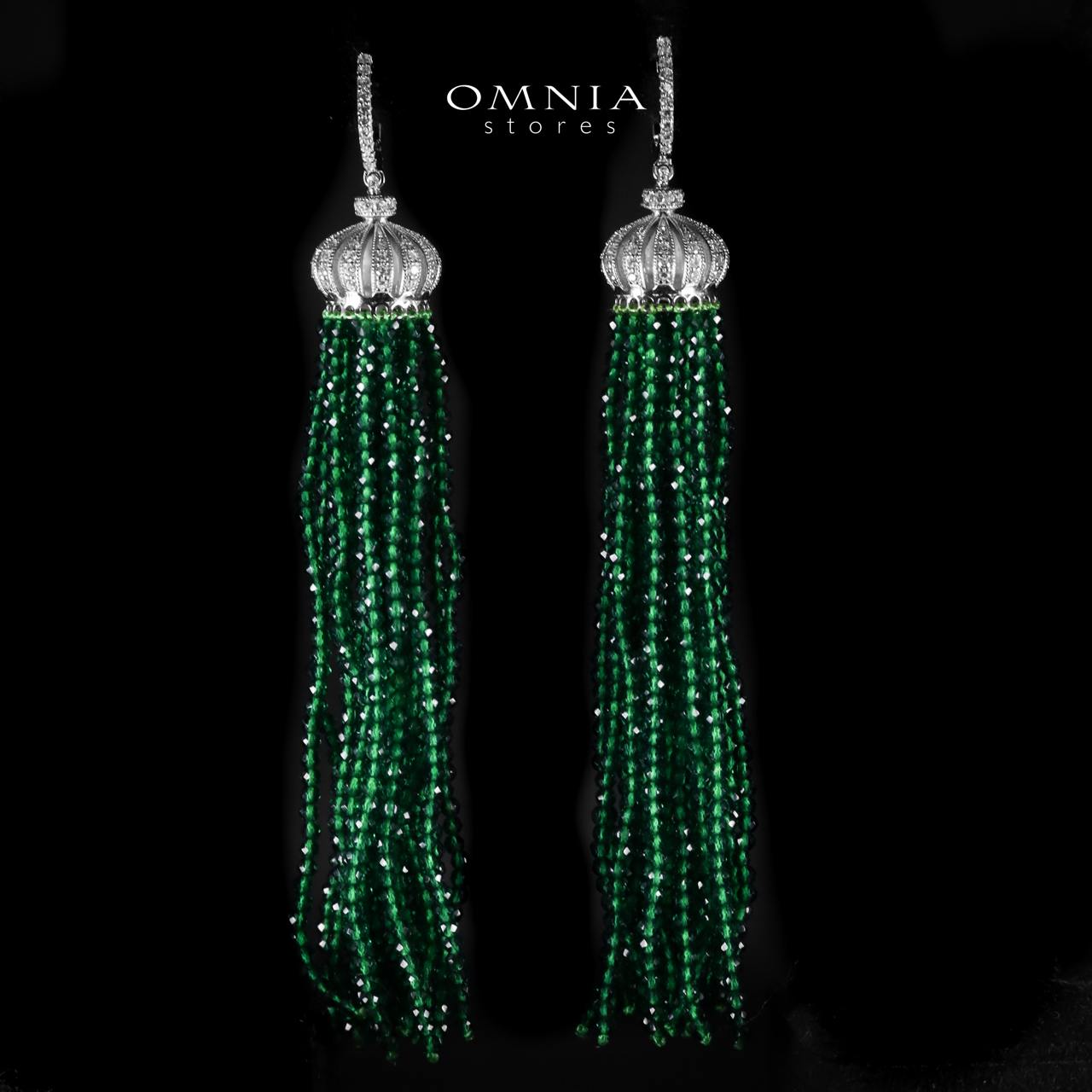 Omnia Lahitha Green Fresh Real Water Pearl Long Chain Necklace & Drop Pearl Earrings in 925 Silver with High-Quality Simulated Diamonds - OMNIASTORES UAE
