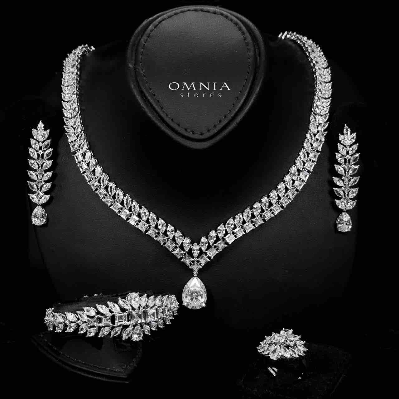 Omnia Dalal Bridal White Full Set with Teardrop Design in High Quality Zircon Stone Rhodium Plated - OMNIASTORES UAE
