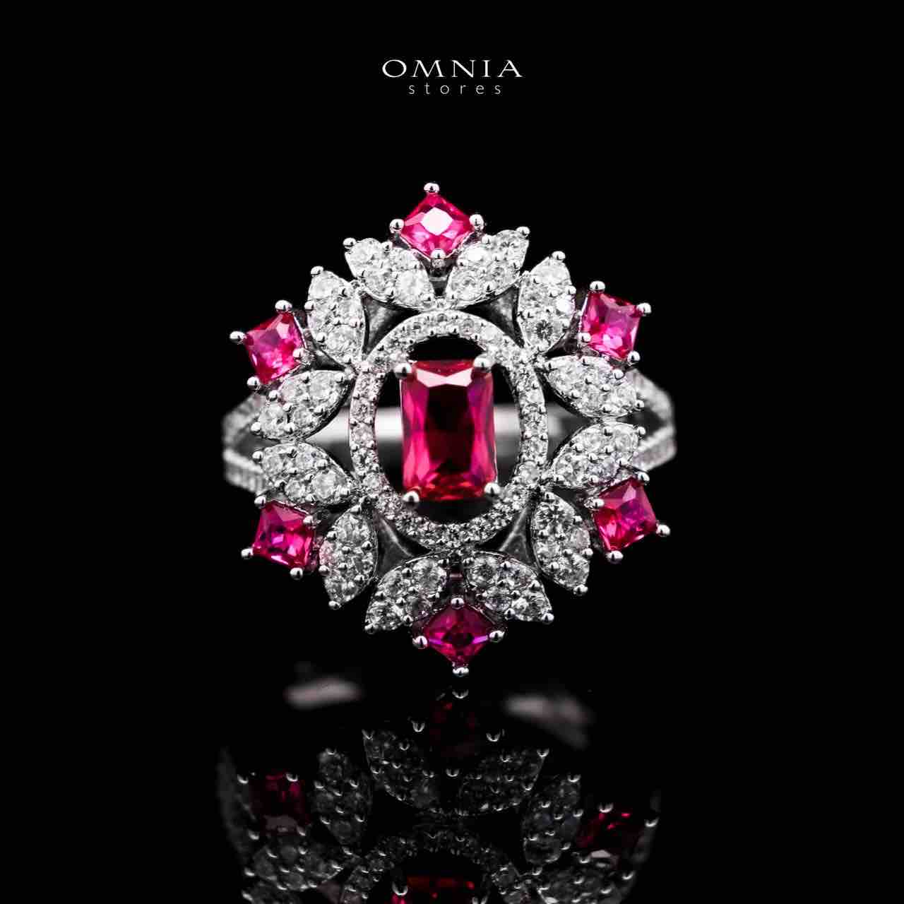 Omnia Ola Red Bridal Long chain Set Accessories in High Quality Zircon Stone Rhodium Plated - OMNIASTORES KSA