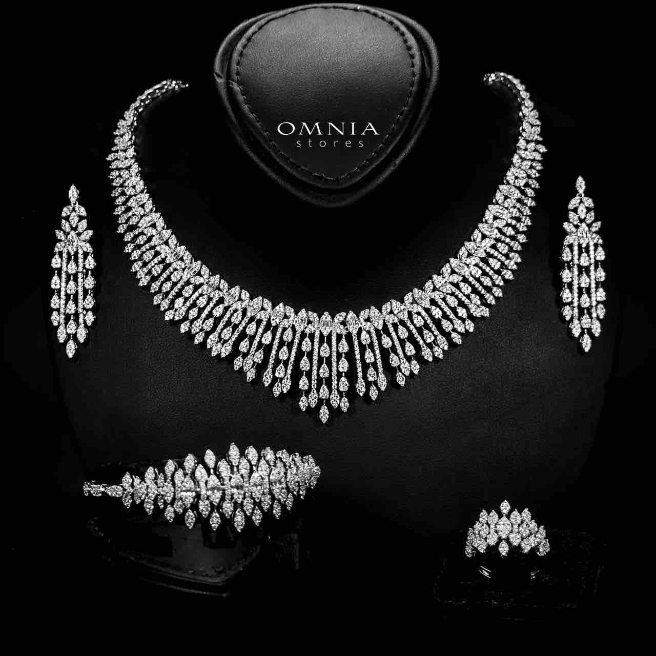 Omnia Calila White Bridal Full Set in High Quality Zircon Stone in Rhodium Plated - OMNIASTORES KSA