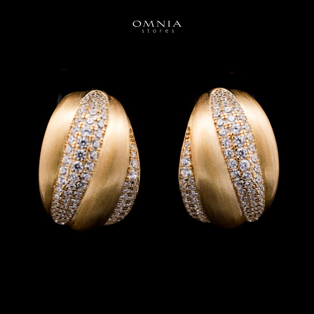 Omnia Haifaa Golden Clip Earrings in 925 Silver with High-Quality White Simulated Diamonds - OMNIASTORES UAE