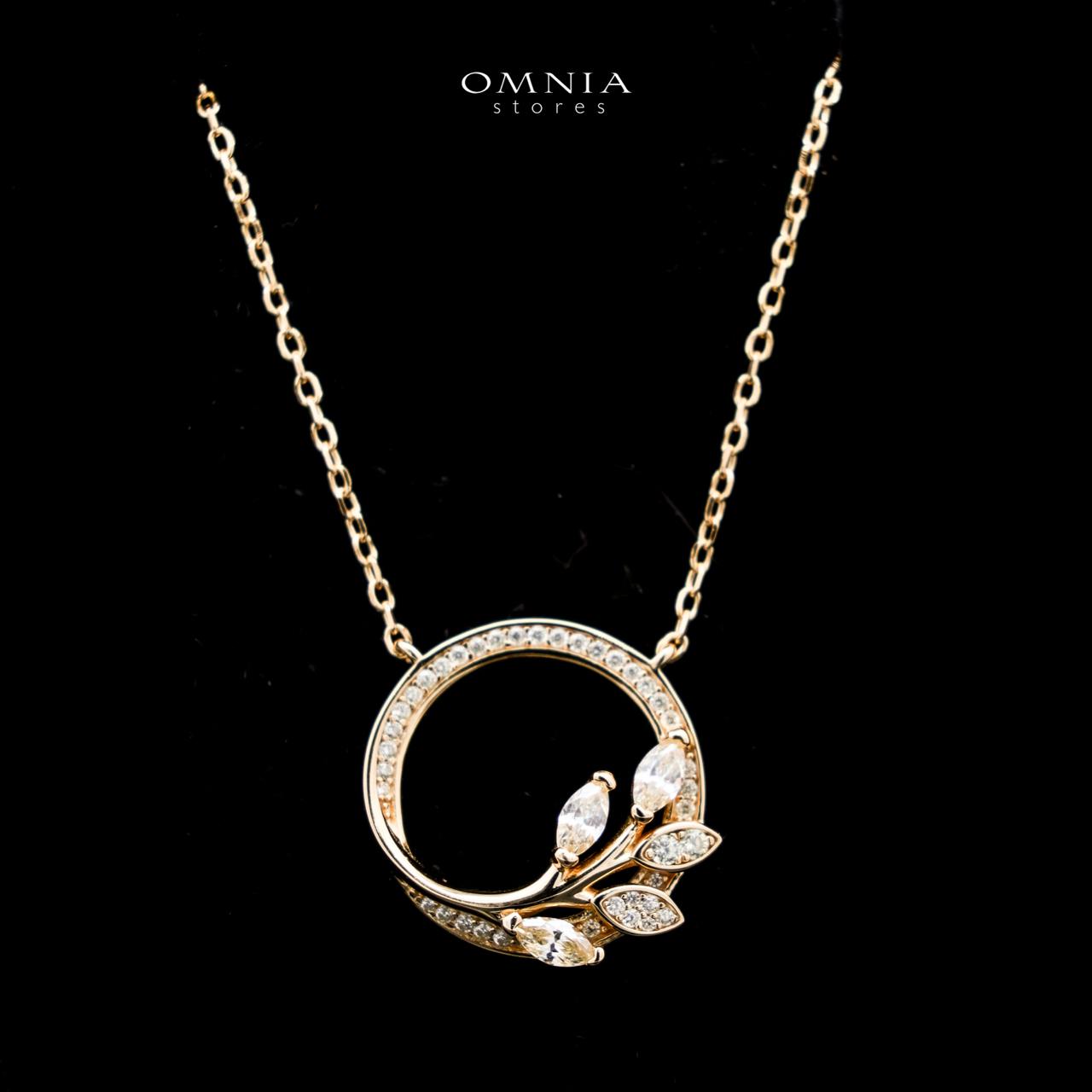 Omnia Jenan Golden Leaf Design Necklace in 925 Silver with High-Quality White Simulated Diamonds - OMNIASTORES UAE