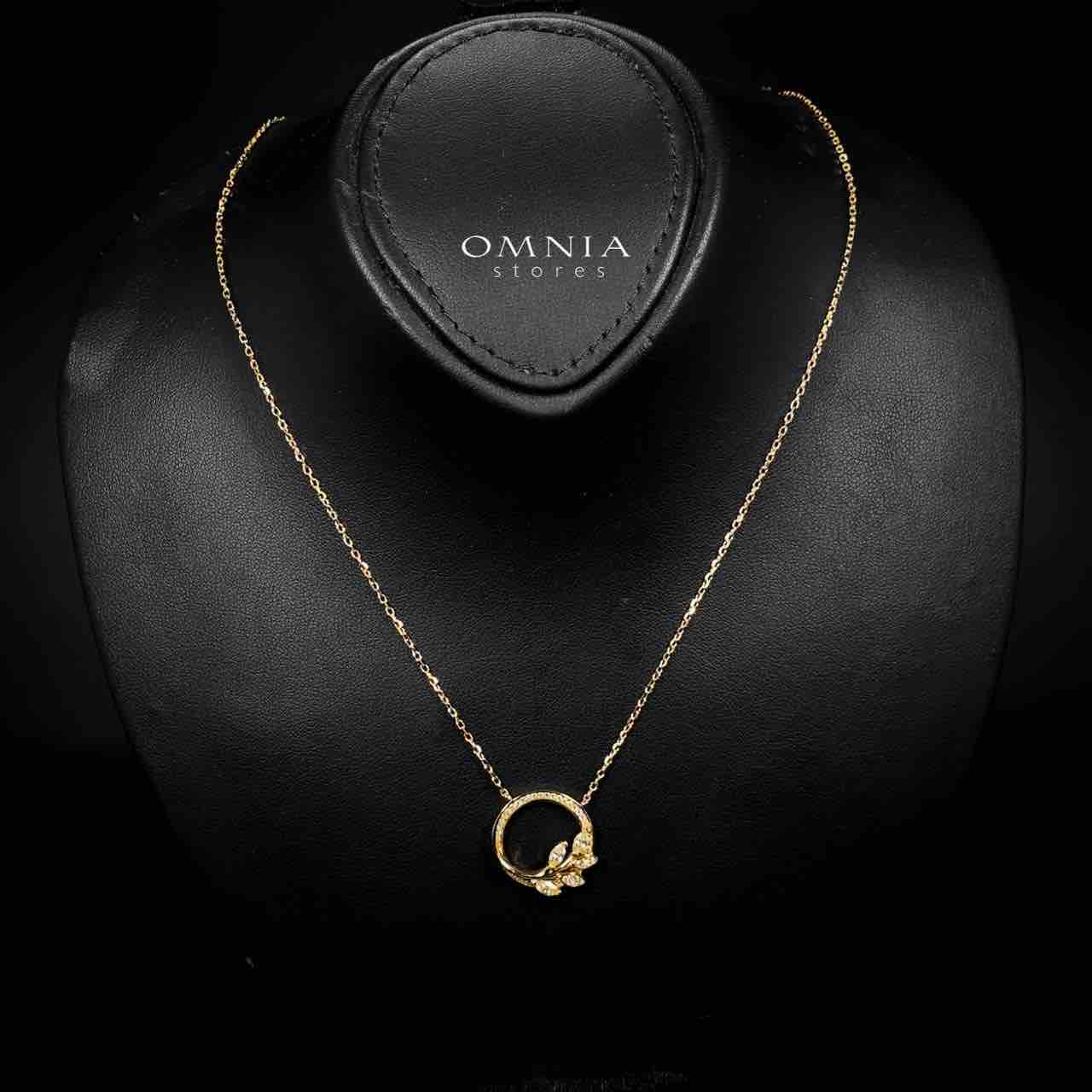 Omnia Jenan Golden Leaf Design Necklace in 925 Silver with High-Quality White Simulated Diamonds - OMNIASTORES UAE