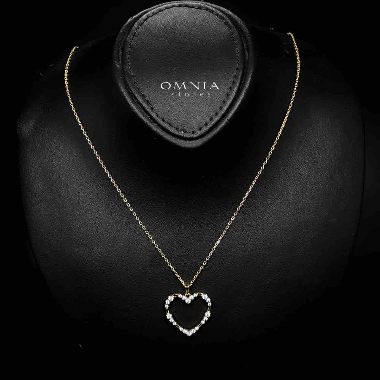 Omnia Bashair Golden Heart Necklace in 925 Silver with High-Quality White Simulated Diamonds - OMNIASTORES UAE
