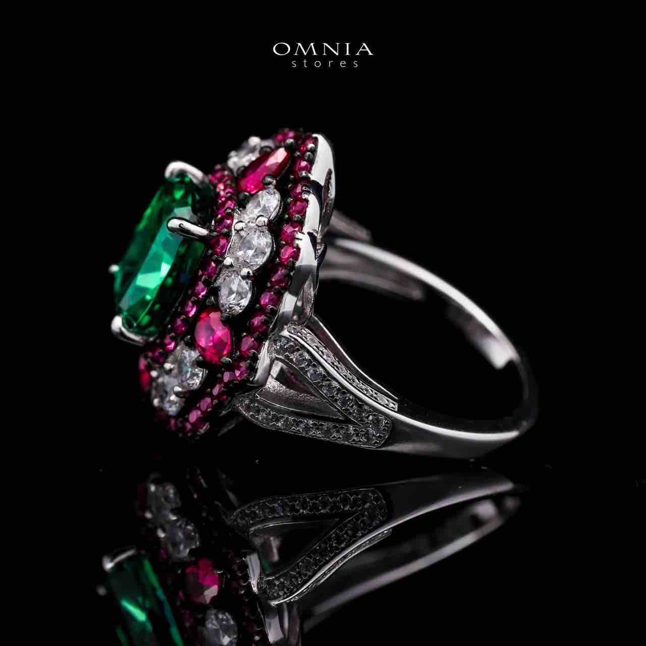 Omnia Maliya Green and Pink Ring in 92.5 Silver with High Quality Simulated Diamonds - OMNIASTORES UAE