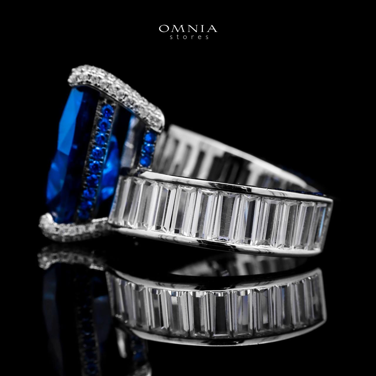 Omnia Sapphire Blue Teardrop Stone Ring in 92.5 Silver with High Quality Simulated Diamonds - OMNIASTORES UAE
