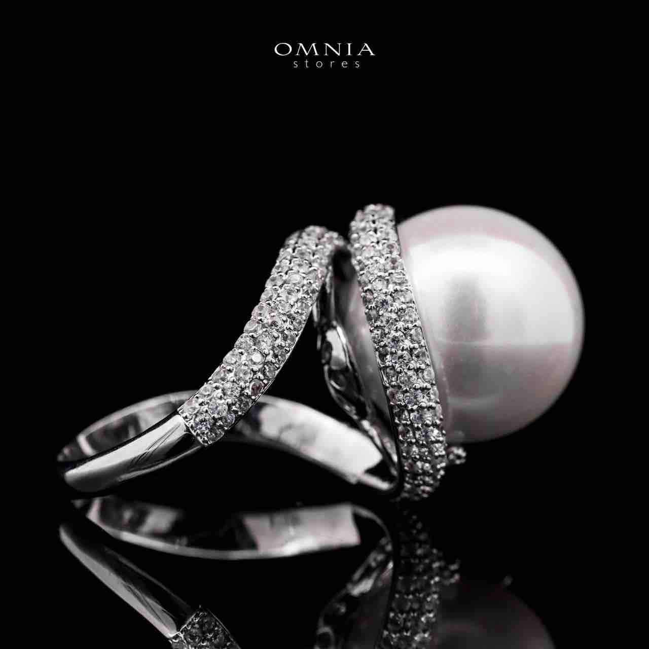 Omnia Leena White Pearl Ring in High Quality Copper Rhodium Plated - OMNIASTORES UAE