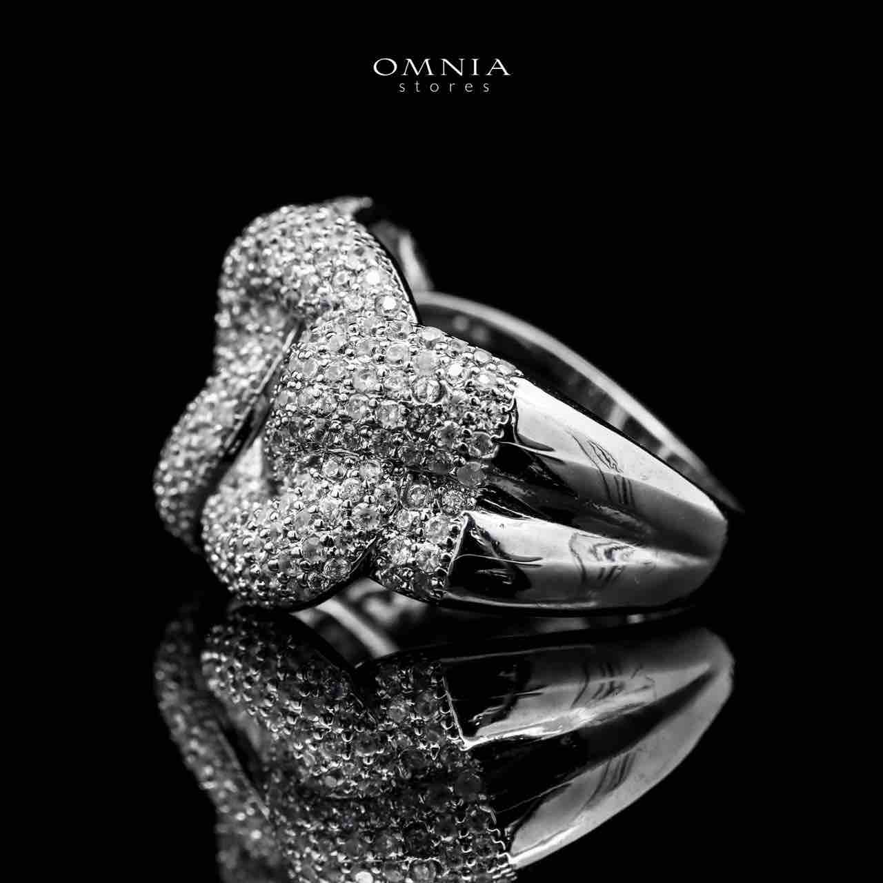 Omnia Amina Bold Chain White Ring in High Quality Copper Rhodium Plated - OMNIASTORES UAE