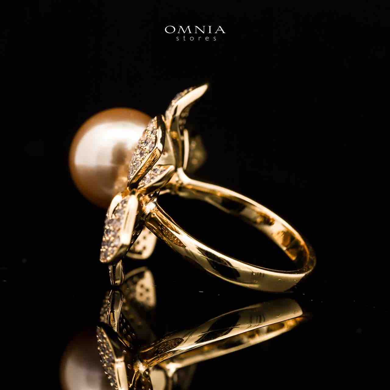 Omnia Ruba Golden Pearl Ring Accessories in High Quality Copper Rhodium Plated - OMNIASTORES UAE