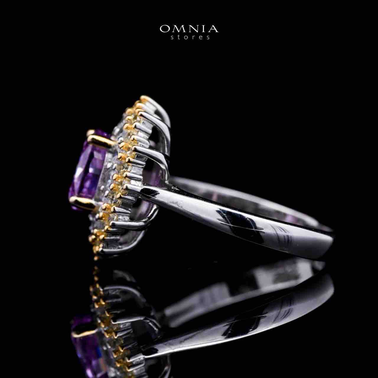 Omnia Faryal Oval Purple Stone Ring in 92.5 Silver with High Quality Simulated Diamonds - OMNIASTORES UAE