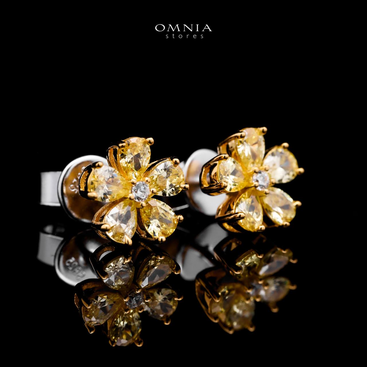 Omnia Yellow Radiance Flower Stud Earrings In 92.5 Silver with High Quality Simulated Diamonds