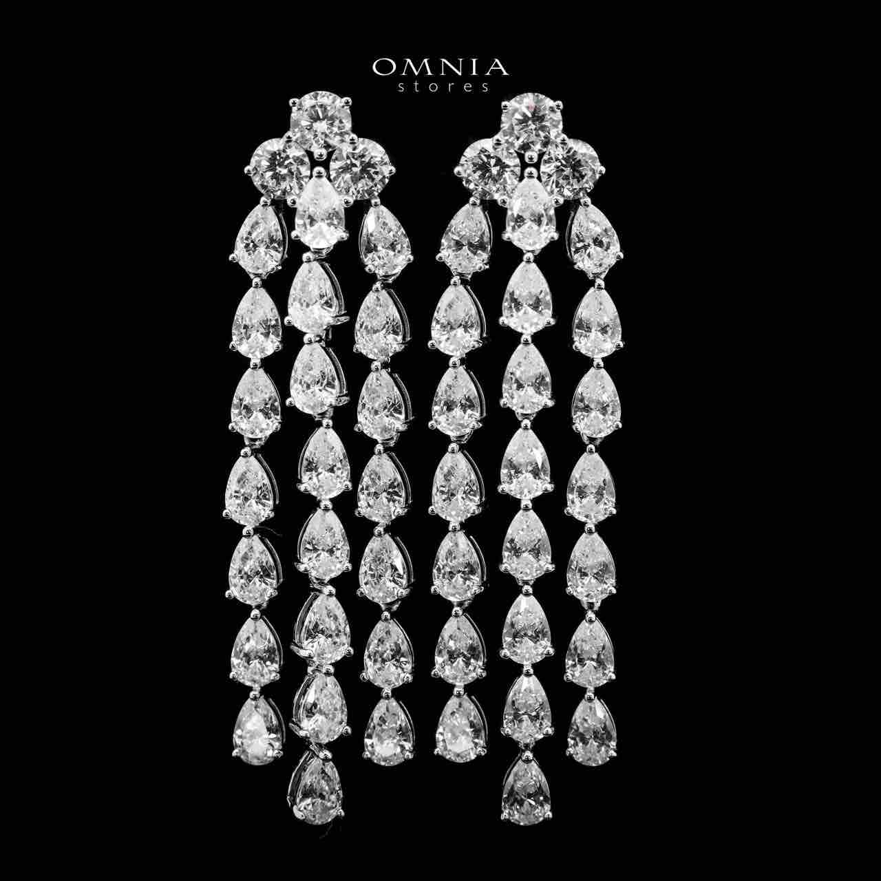 Omnia Nazeefa Silver Drop Earrings in 925 Silver with High Quality White Simulated Diamonds Stones