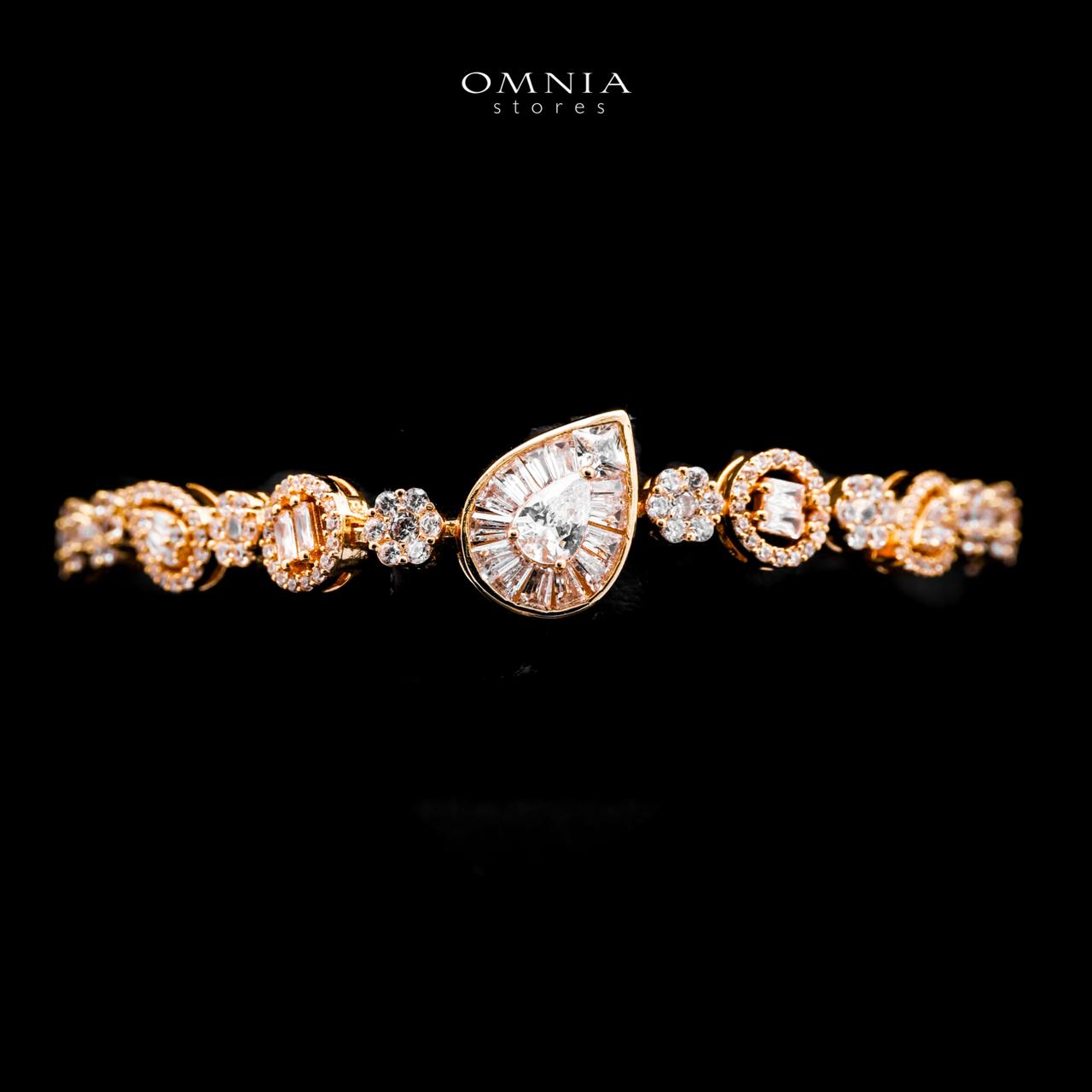 Omnia Ahad Bridal Golden Long Chain Set In Rhodium Plated With High Quality Zircon Stones