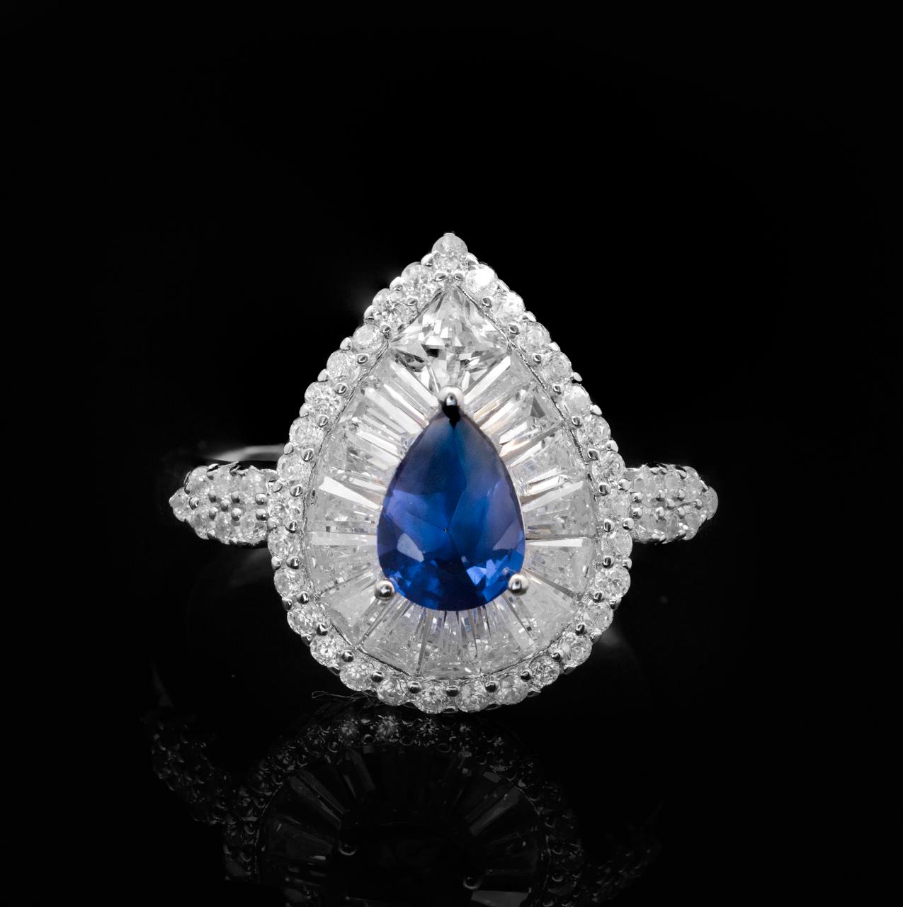 Omnia Sophia Blue Teardrop Bridal Full Set in 925 Silver with High Quality Simulated Diamonds