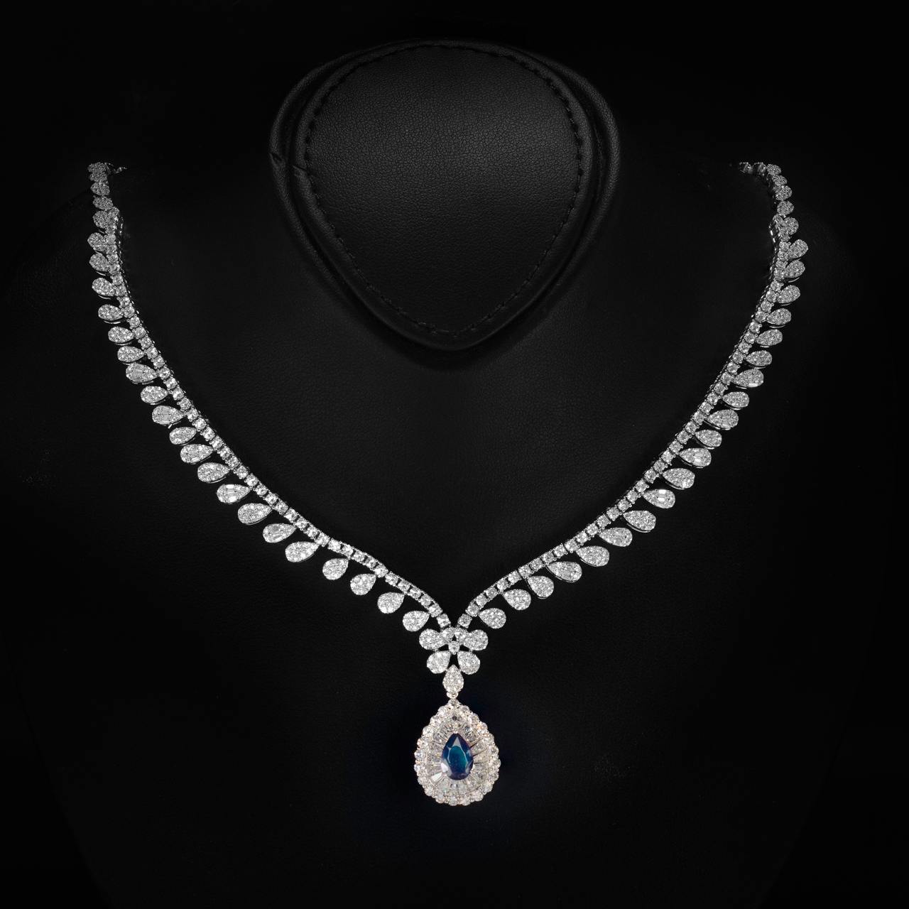 Omnia Sophia Blue Teardrop Bridal Full Set in 925 Silver with High Quality Simulated Diamonds