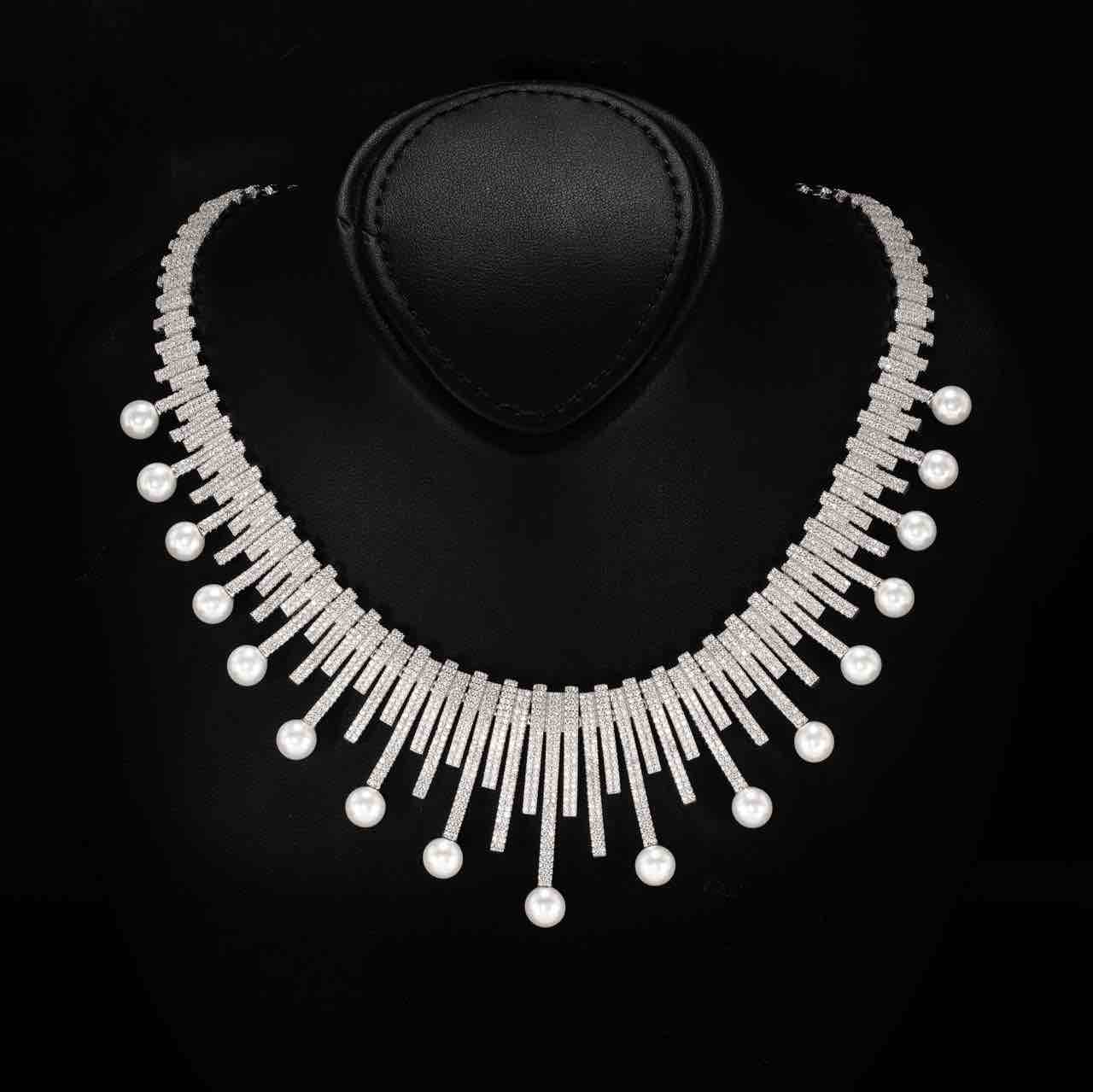 Omnia Ashley Pearl White Bridal Full Set in 925 Silver with High Quality Simulated Diamonds