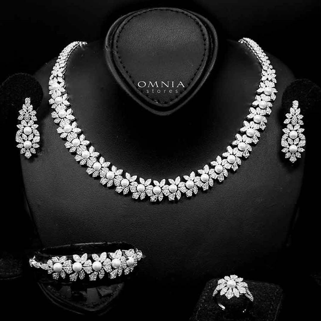 Omnia Maissa Bridal Full Set Accessories in High Quality Zircon Stone in Rhodium Plated - OMNIASTORES KSA
