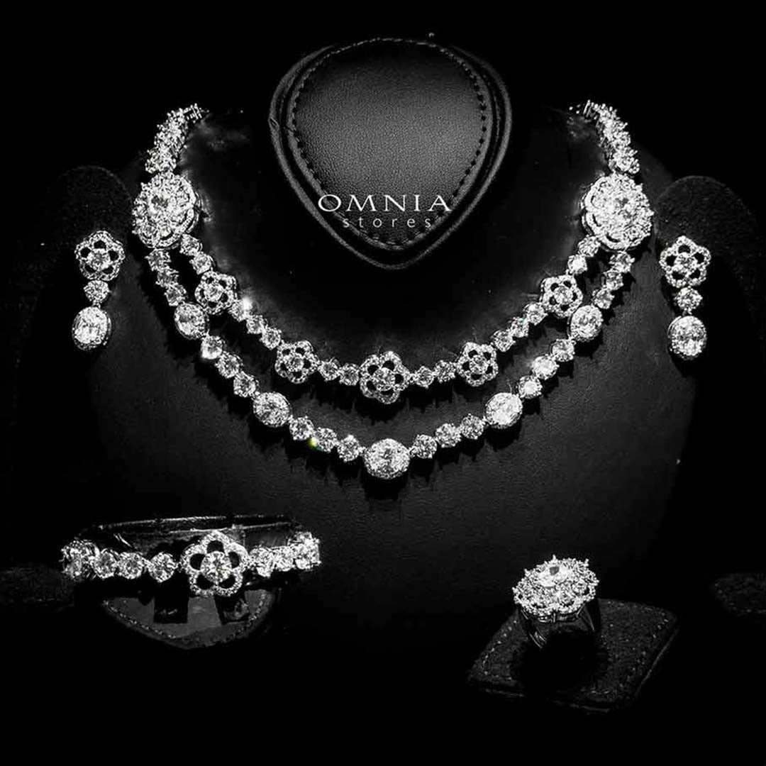 Omnia Esra White Full Set in High Quality Zircon Stone Rhodium Plated - OMNIASTORES UAE