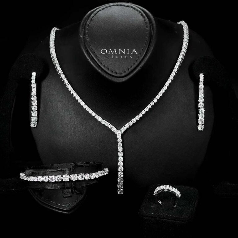 Omnia Huda White Bridal Full Set in High Quality Zircon Stone in Rhodium Plated - OMNIASTORES UAE