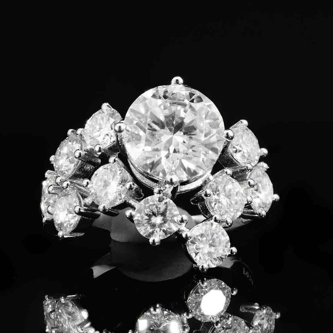 Fatin White Moissanite Round Cut Ring GRA Certified in High Quality 925 Silver 9mm 3ct - OMNIASTORES KSA