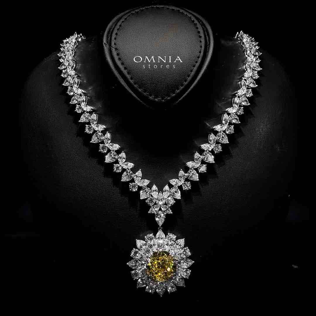 Marjan Sunflower Yellow Necklace In 925 Silver Certified High Quality Lab Grown Stones