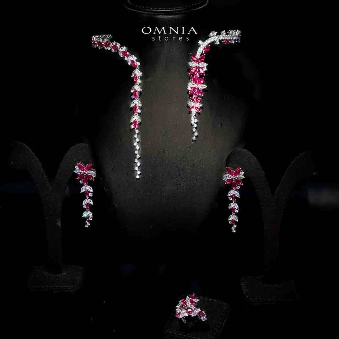 Omnia Abla Maroon Bridal Set in 925 Silver with Marquise and Pear-Cut High-Quality Simulated Diamonds - OMNIASTORES UAE
