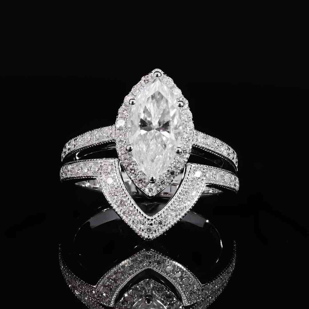 Azmira Royal Design Marquise Cut White Moissanite Stone Ring With GRA Certified High Quality in 925 Silver 6x12mm 2Ct - OMNIASTORES KSA