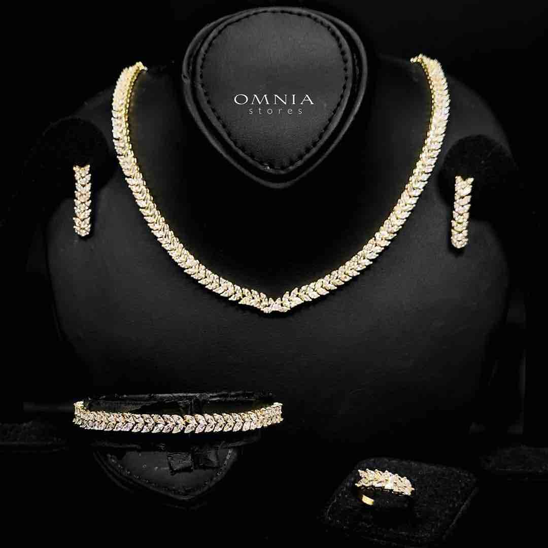 Omnia Aroosa Golden Bridal Full Set with High-Quality Simulated Diamonds Rhodium Plated