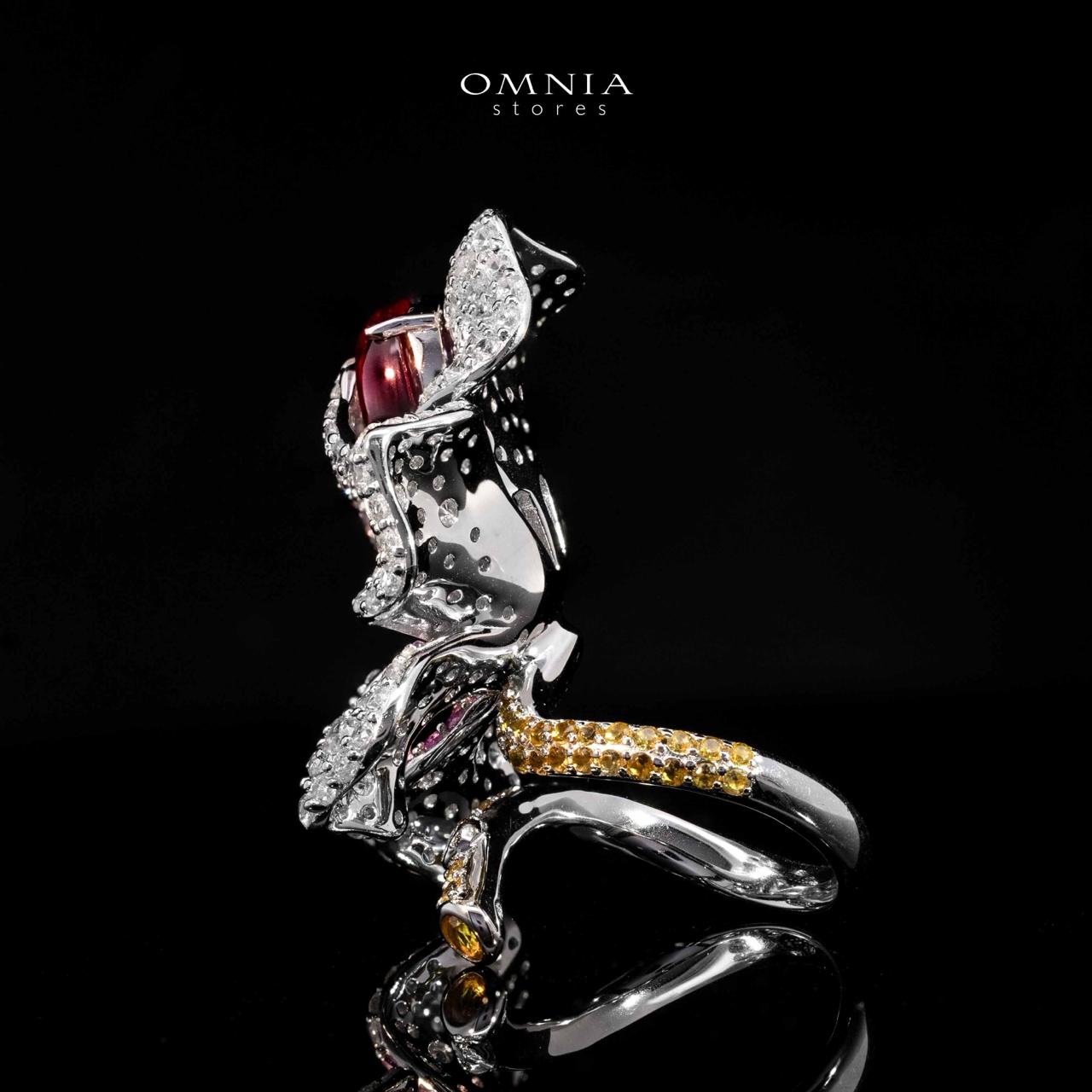 Omnia Lily Flower Ring With Pink And Red Stones with High Quality Simulated Diamonds