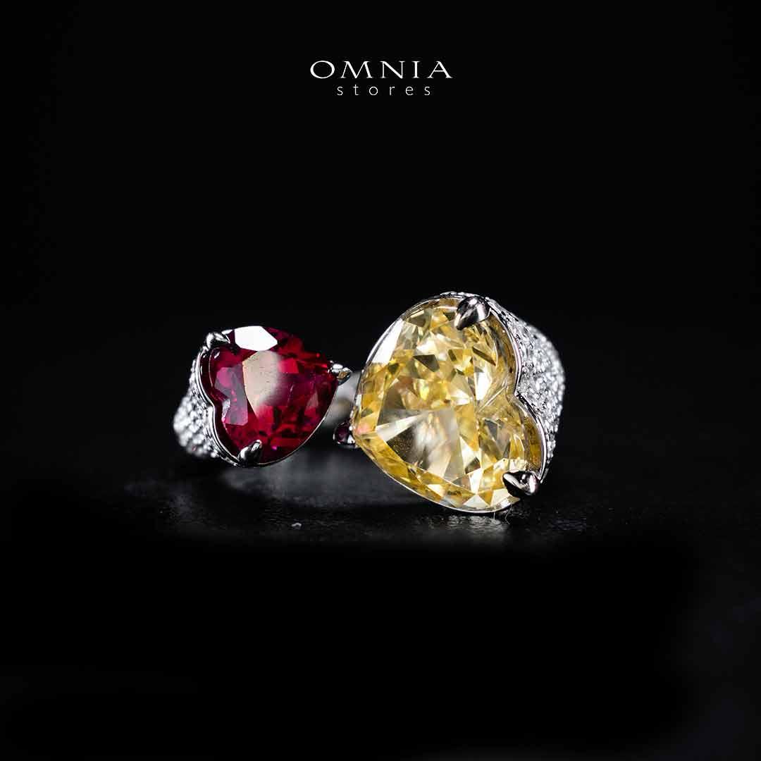 Omnia Ayda Dual Heart Yellow and Red Silver Ring In 925 Silver High Quality Certified Lab Crafted Stones - OMNIASTORES UAE