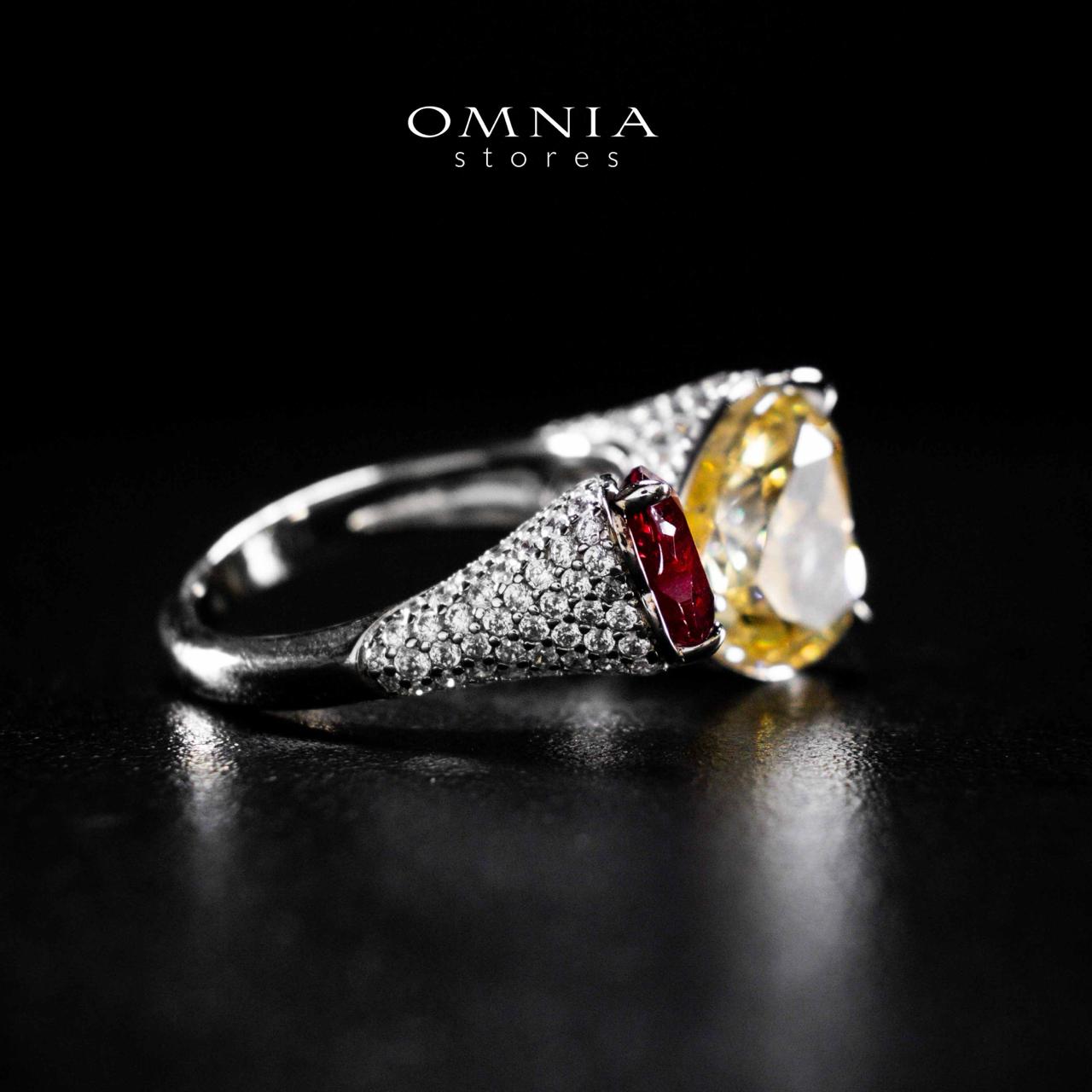 Omnia Ayda Dual Heart Yellow and Red Silver Ring In 925 Silver High Quality Certified Lab Crafted Stones - OMNIASTORES UAE