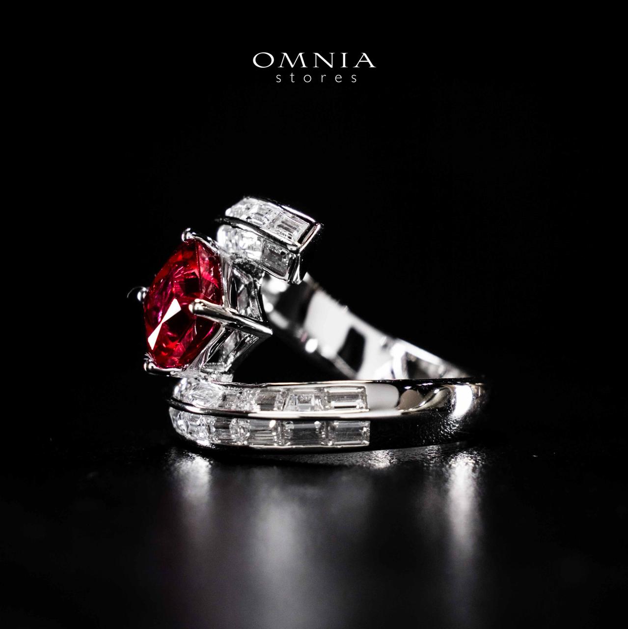 Omnia Tazeen White Red Ring In 925 Silver High Quality Certified Lab Crafted Stones - OMNIASTORES UAE