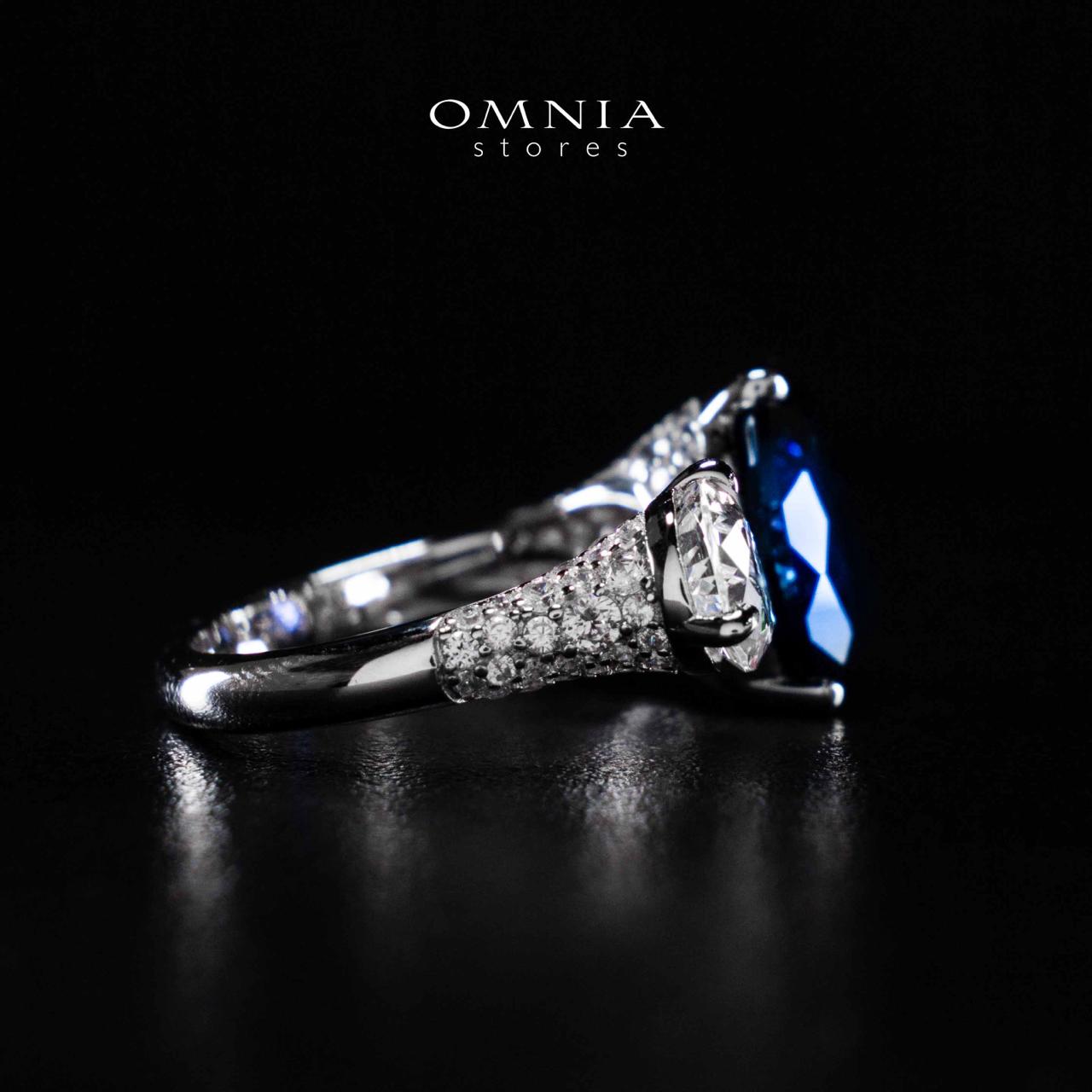 Omnia Ayda Dual Heart Blue and White Silver Ring In 925 Silver High Quality Certified Lab Crafted Stones - OMNIASTORES UAE