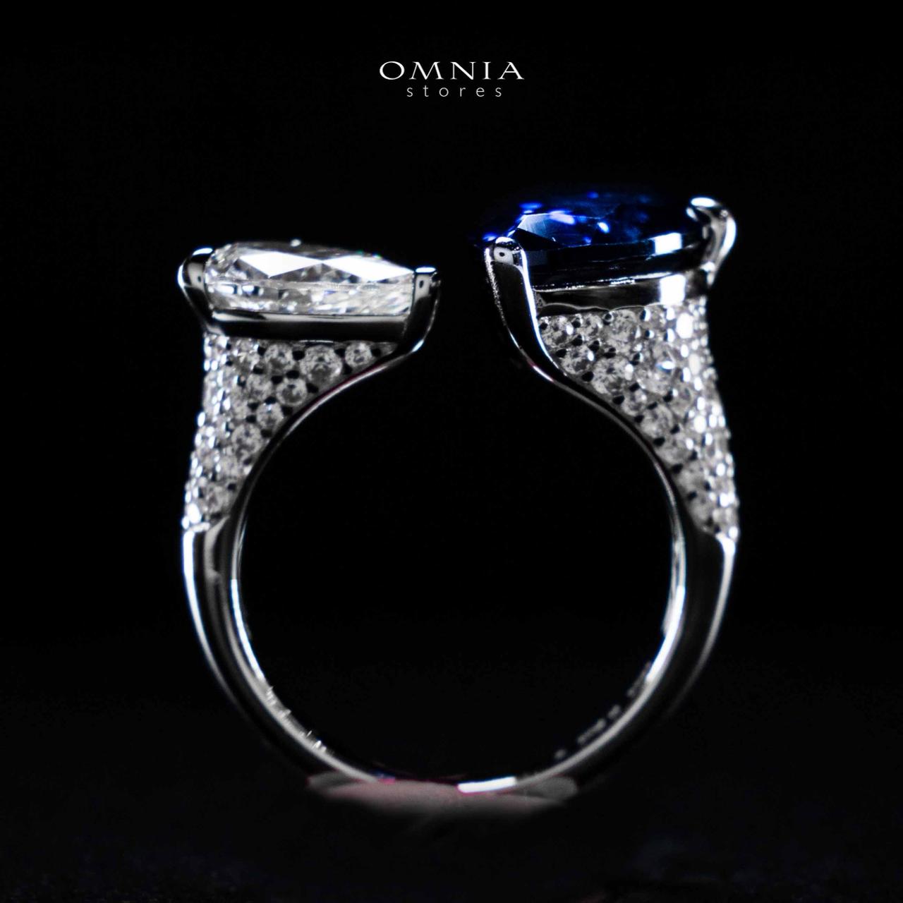 Omnia Ayda Dual Heart Blue and White Silver Ring In 925 Silver High Quality Certified Lab Crafted Stones - OMNIASTORES UAE