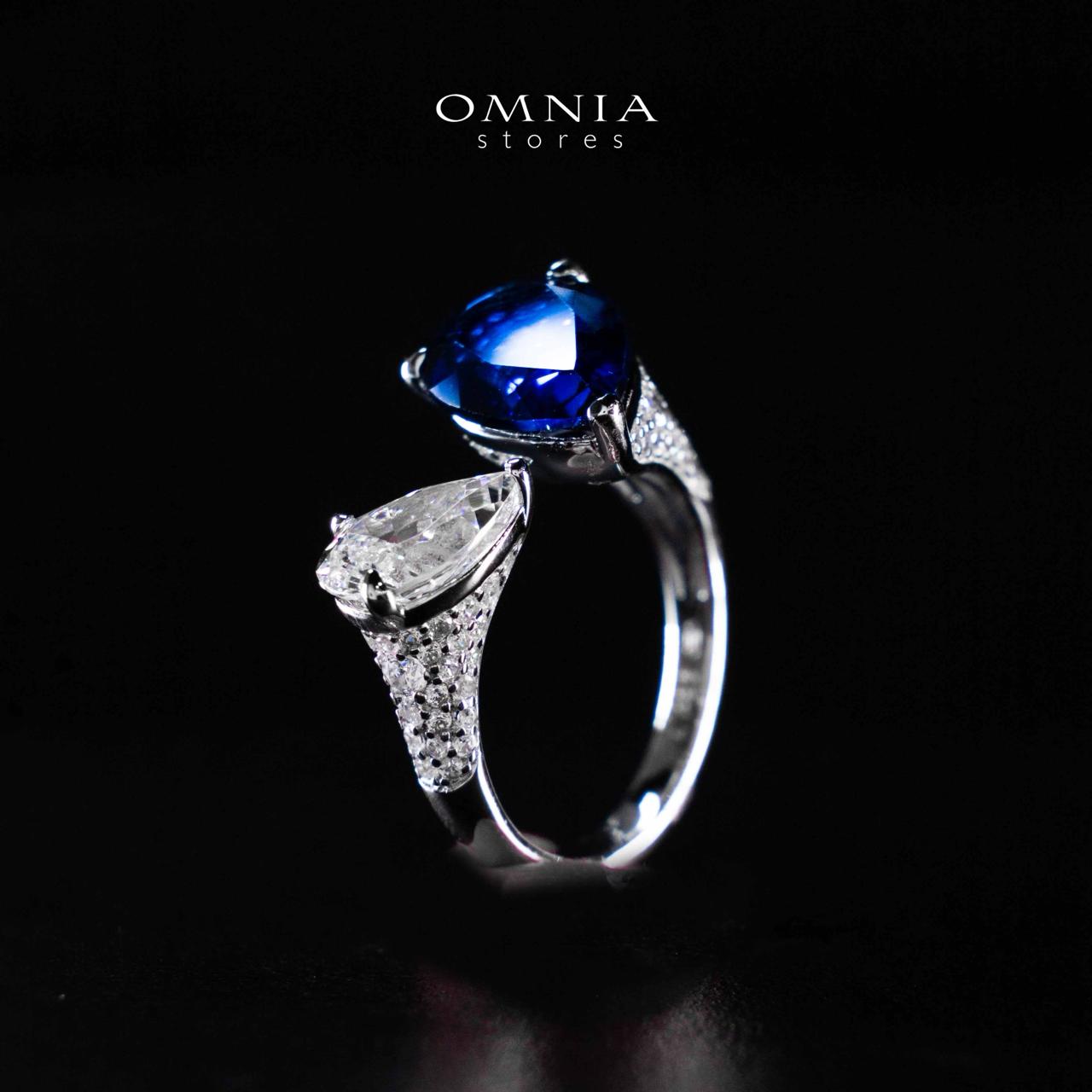 Omnia Ayda Dual Heart Blue and White Silver Ring In 925 Silver High Quality Certified Lab Crafted Stones - OMNIASTORES UAE