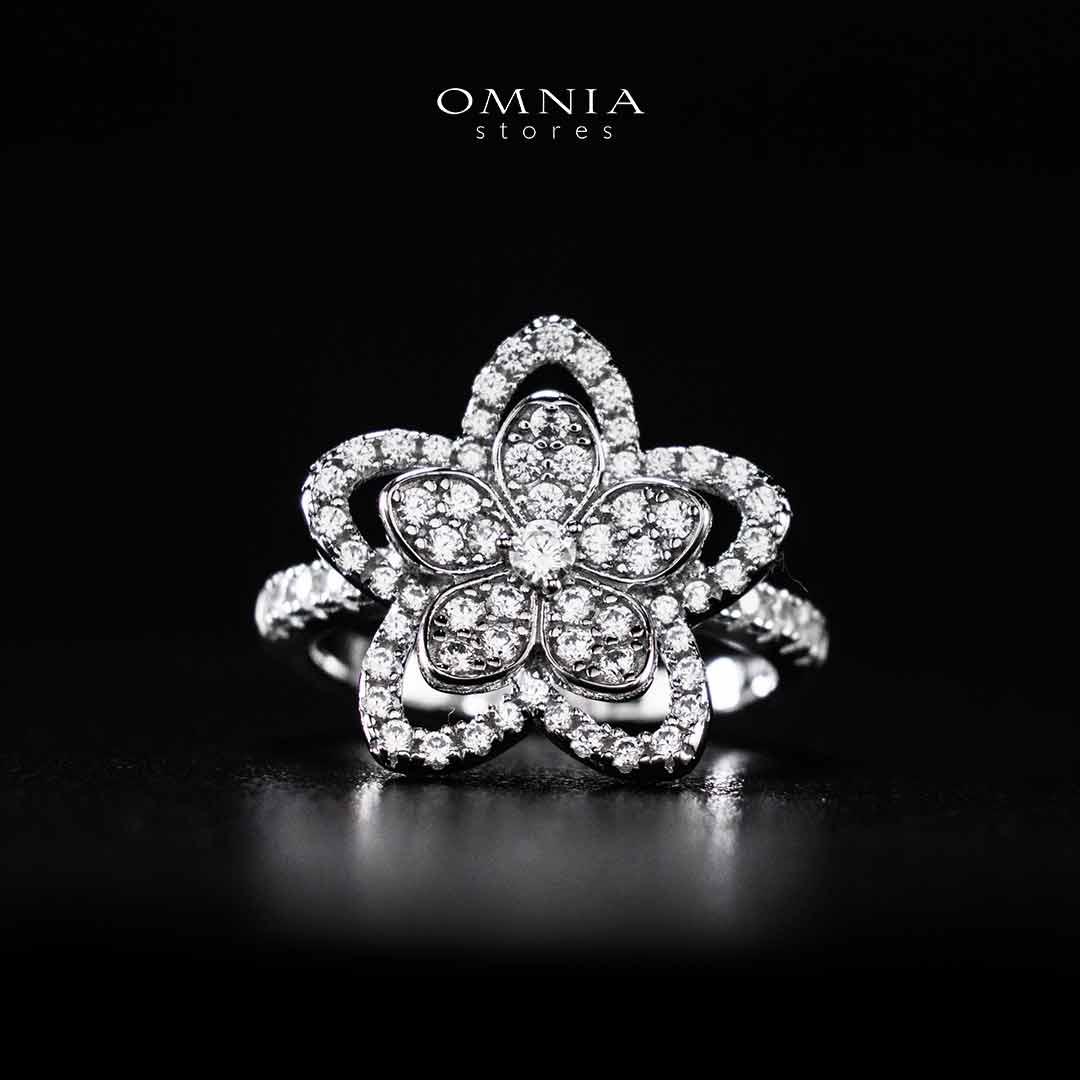 Omnia Areebah Flower Silver Ring In 925 Silver High Quality Certified Lab Crafted Stones - OMNIASTORES UAE