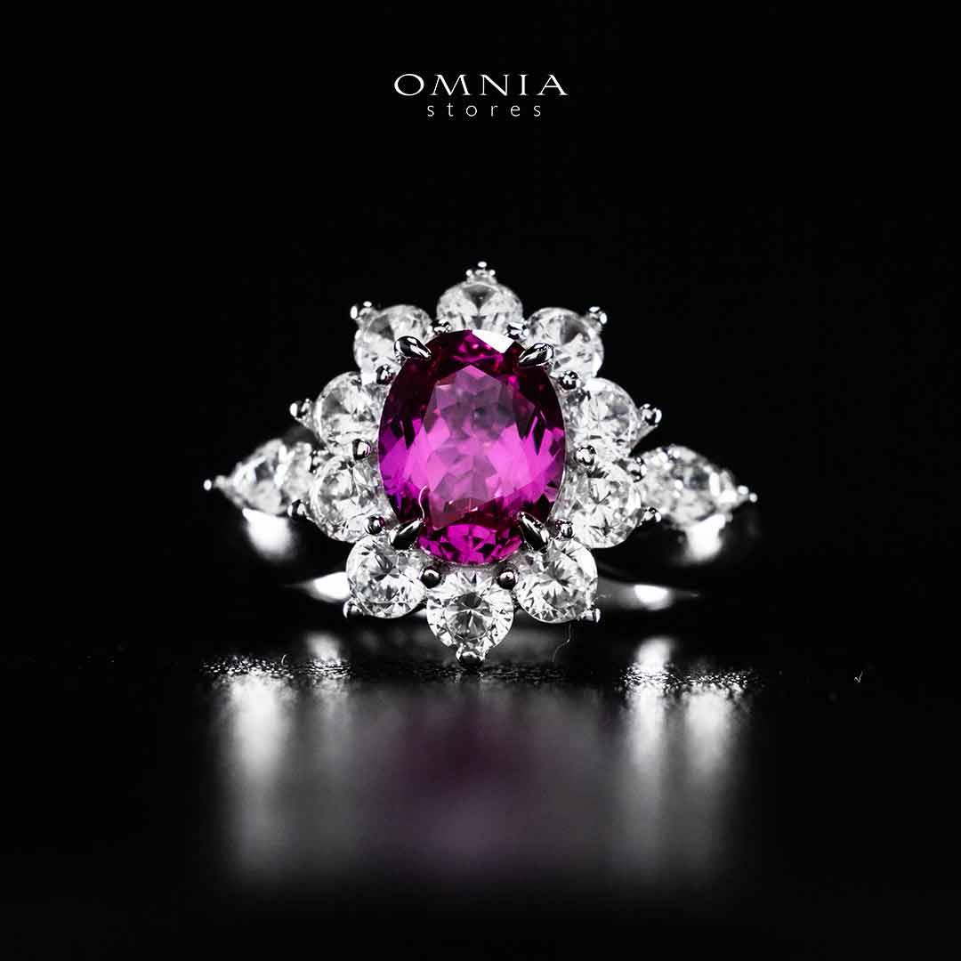 Omnia Zuhaina Flower Purple Silver Ring In 925 Silver High Quality Certified Lab Crafted Stones - OMNIASTORES UAE