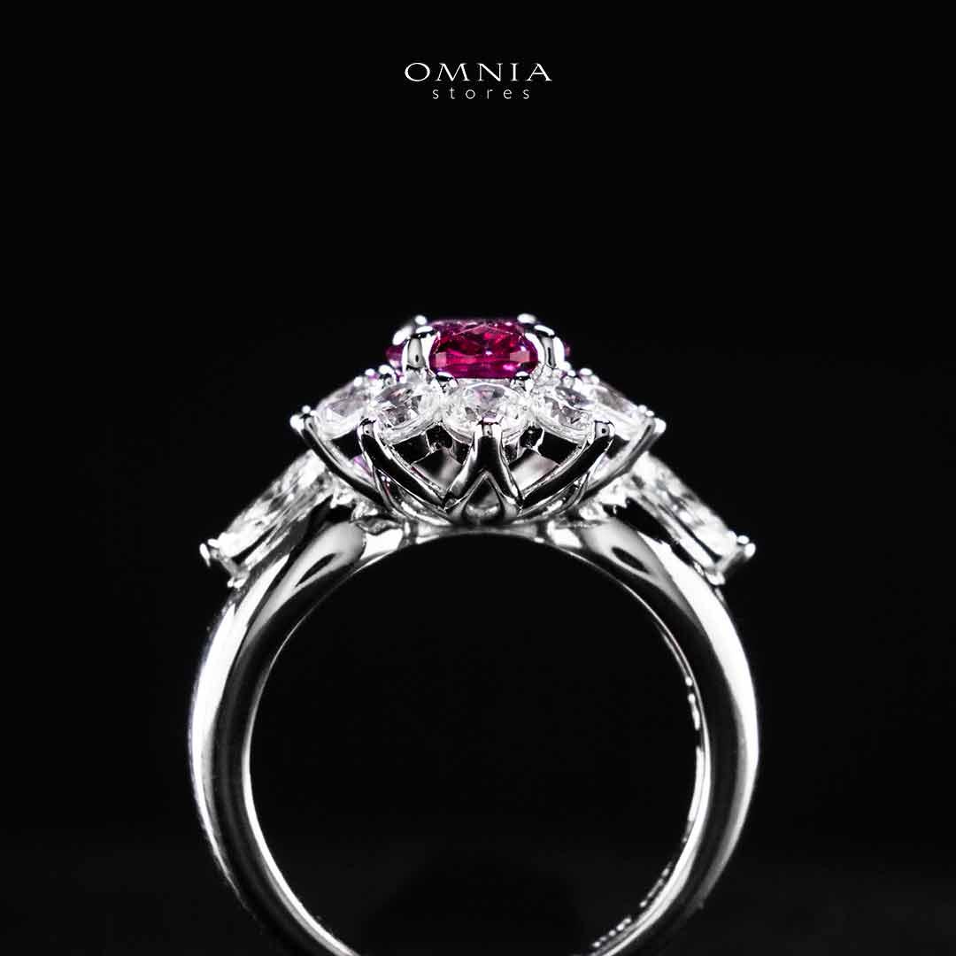 Omnia Zuhaina Flower Purple Silver Ring In 925 Silver High Quality Certified Lab Crafted Stones - OMNIASTORES UAE