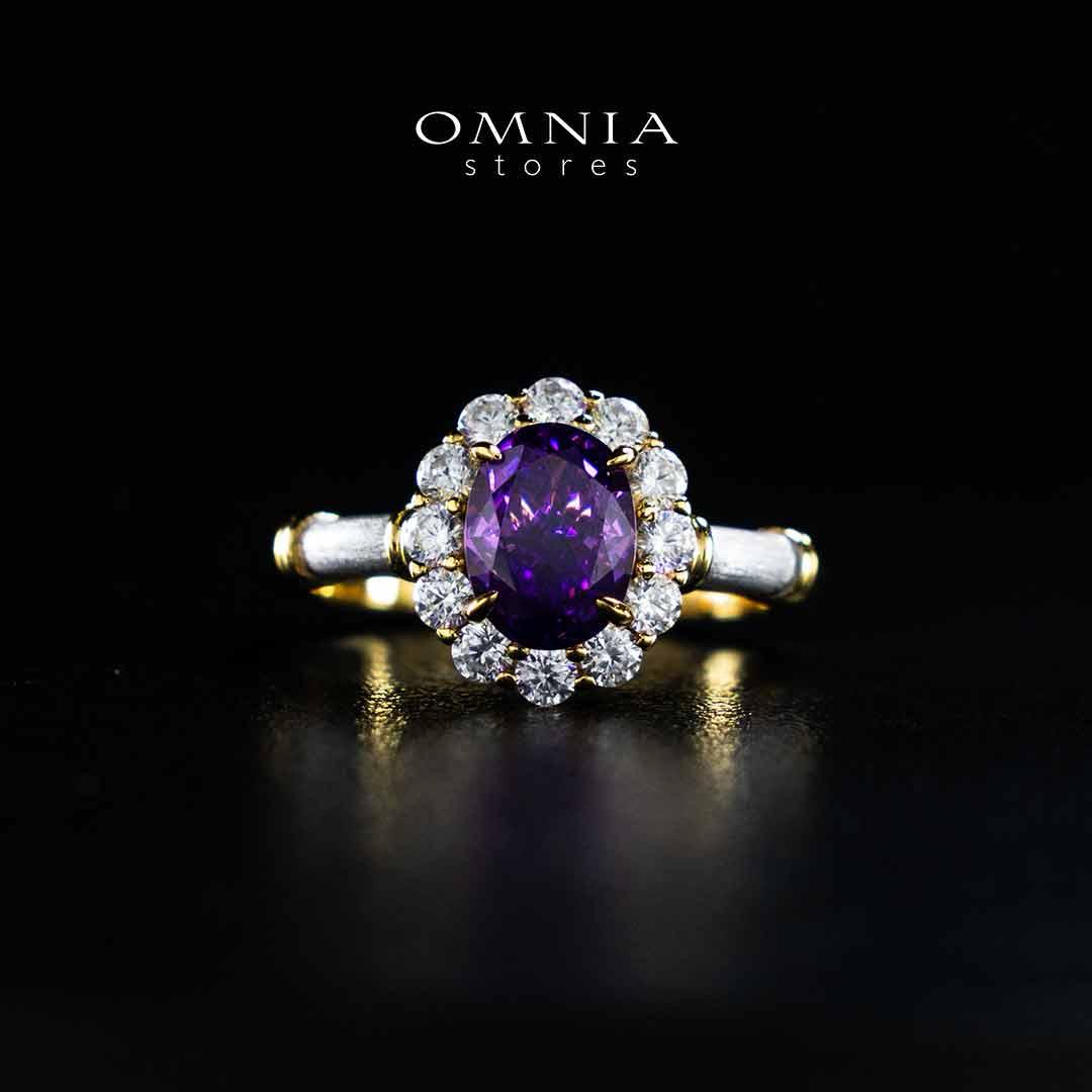 Omnia Amalya Flower Purple Gold Ring In 925 Silver High Quality Certified Lab Crafted Stones - OMNIASTORES UAE