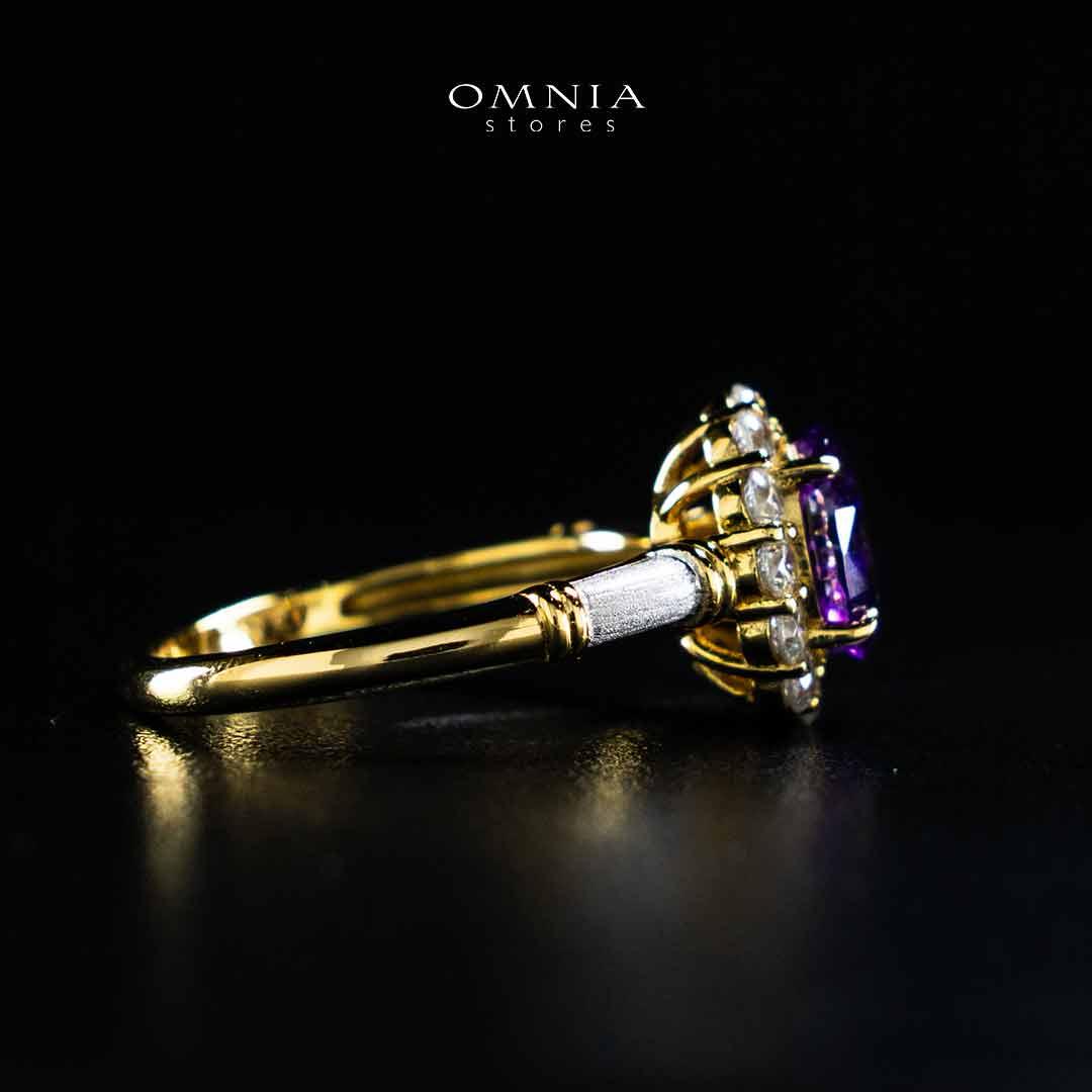 Omnia Amalya Flower Purple Gold Ring In 925 Silver High Quality Certified Lab Crafted Stones - OMNIASTORES UAE